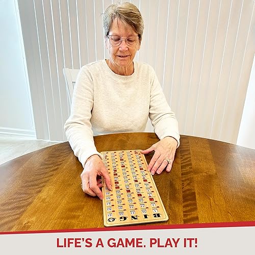 Vista 18 de MR CHIPS Tarjetas de bingo de lujo a prueba de atascos y transparentes con ventanas deslizantes, paquete de 200 unidades en estilo de madera