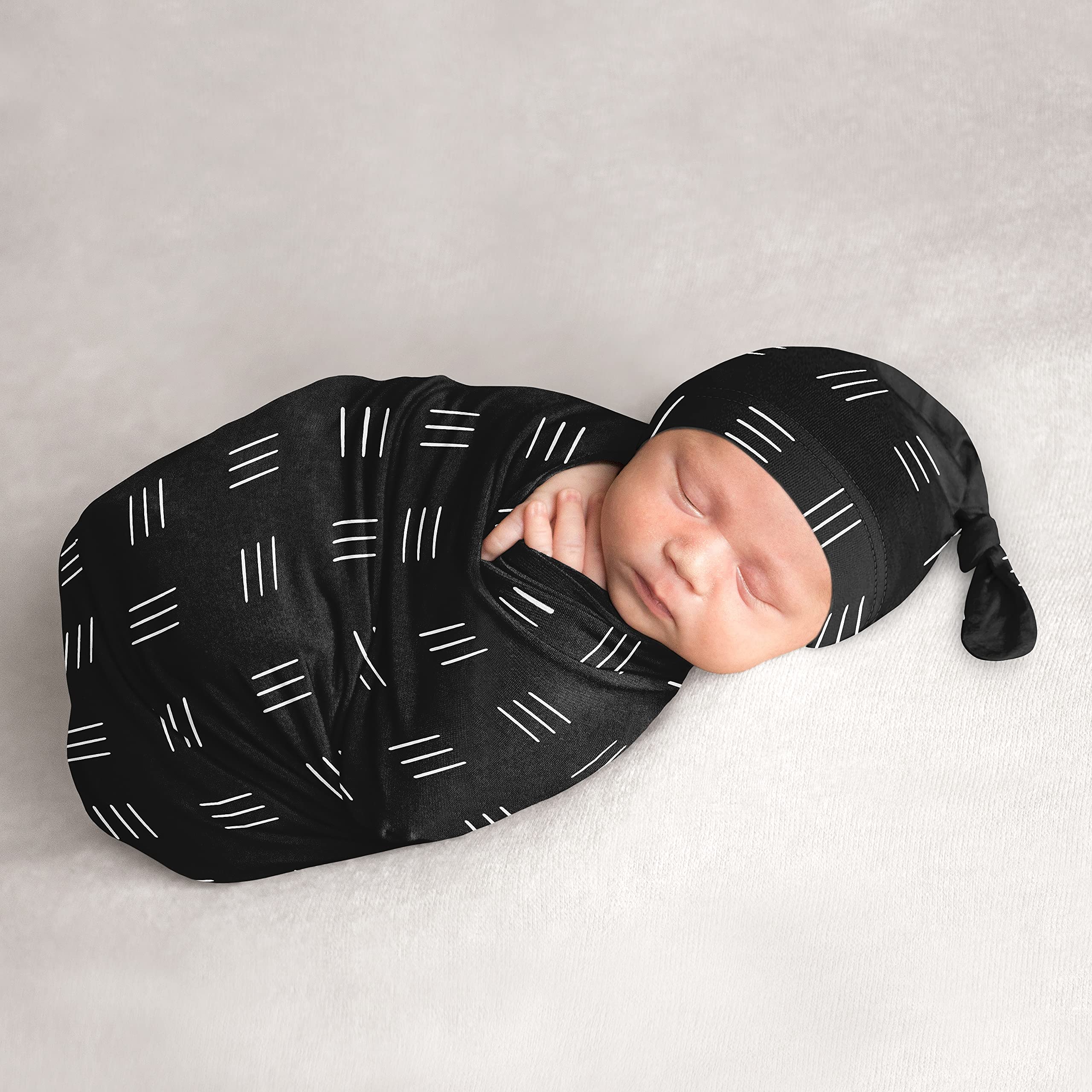 Sweet Jojo DesignsSweet Jojo Designs Black and White Boho Mudcloth Cocoon and Beanie Hat Set Jersey Knit Newborn Nursery Sleep Wrap Sack White and Black Bohemian Woodland Tribal Southwest Mud Cloth Hatch Gender Neutral