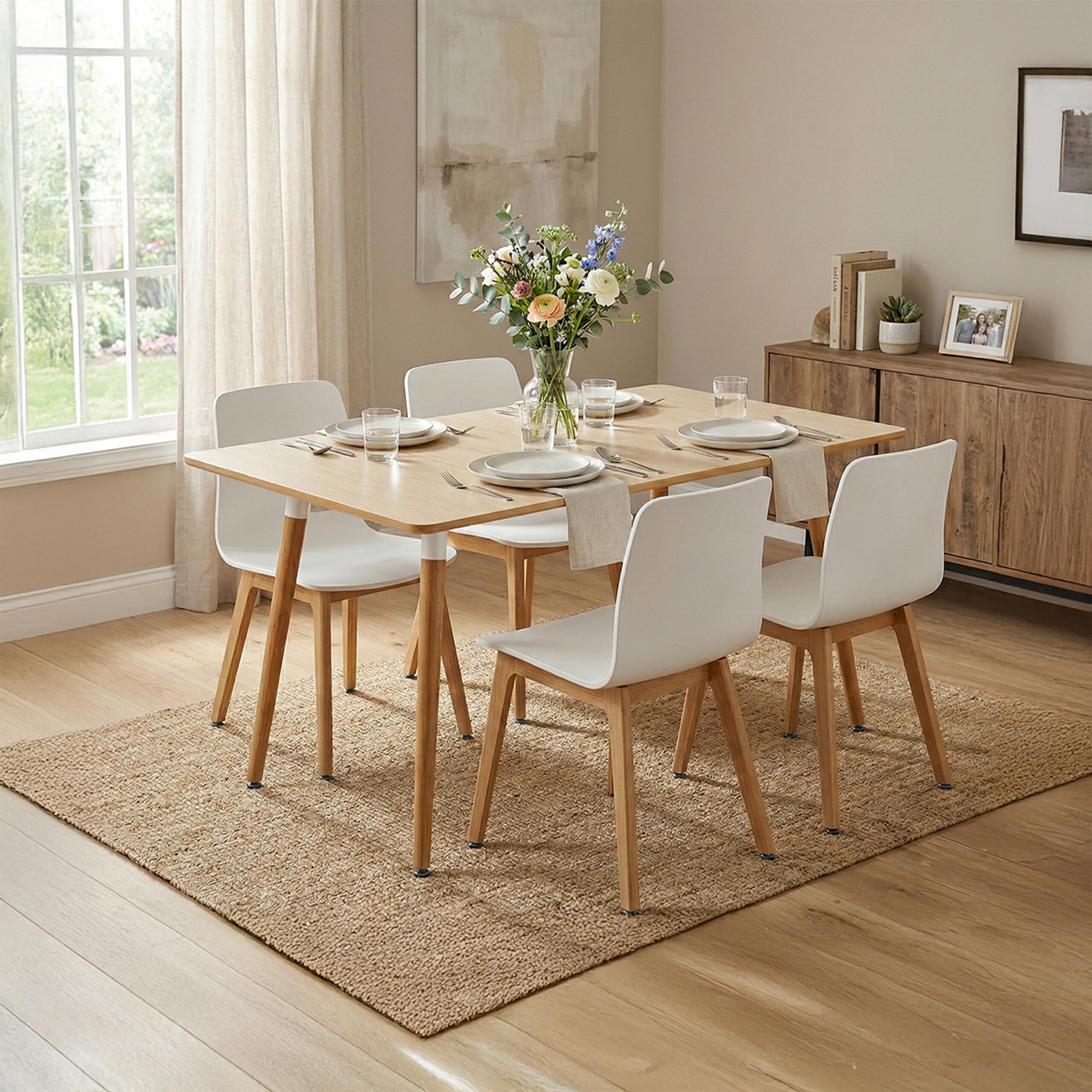 Relaxdays Table à Manger rectangulaire en MDF et Bambou, 4 pers., scandinave, Naturel, 75 x 110 x 70 cm