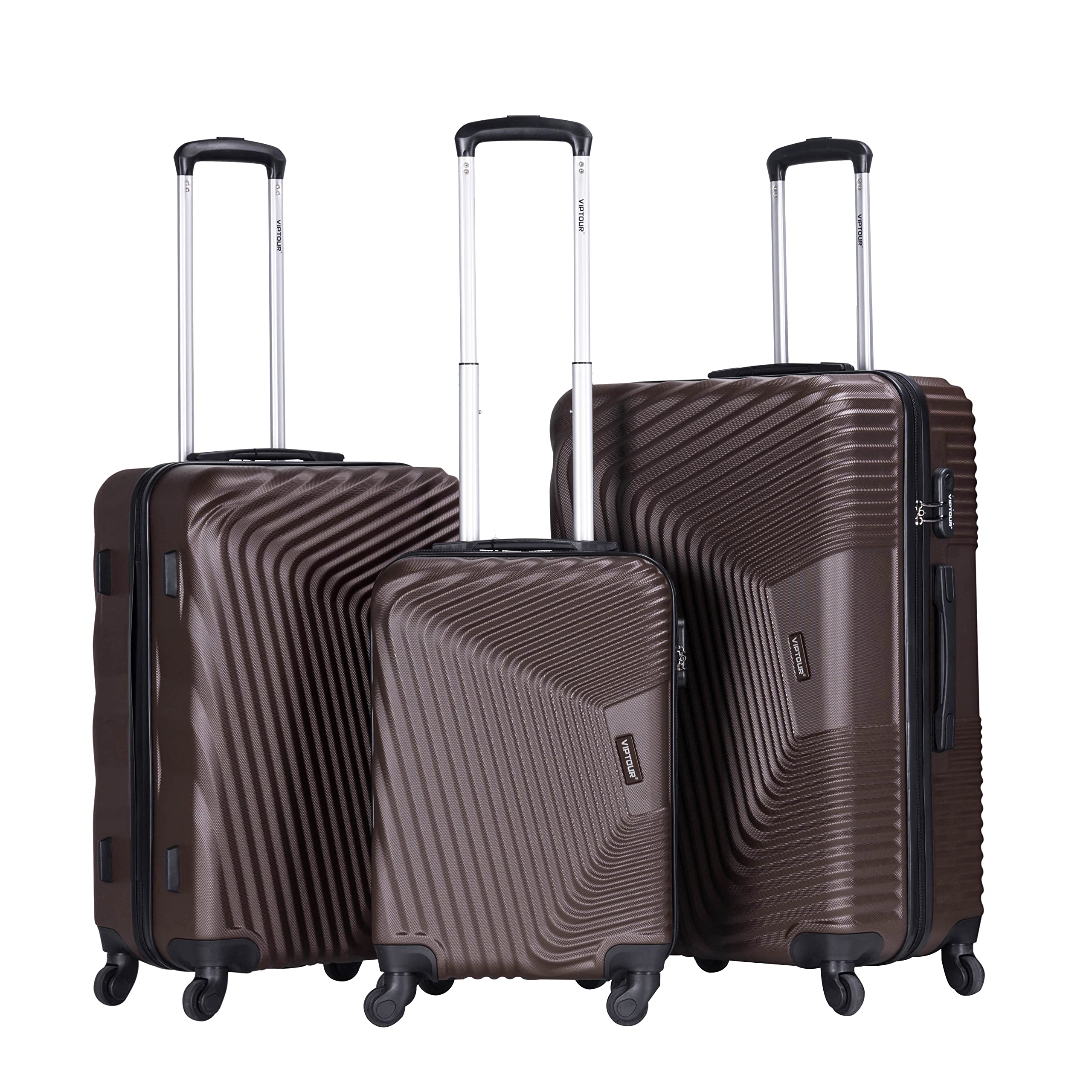 VIPTOUR3 Piece Hard Side ABS Luggage Set 20/24/28 Inch Best Trolley Bag For Travel With 4 Spinner Wheels (BROWN)