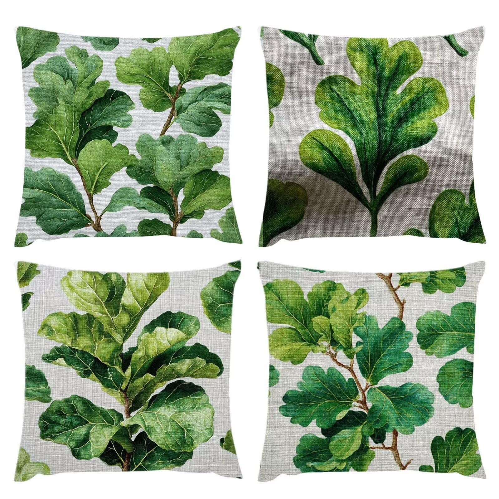 Set di 4 Foglie Verde Cuscini Per Divano, Cuscini Divano 80x80, Esterno Impermeabili Velluto cuscino, Decorativi in esterni Moderni Arredo Copricuscini Soggiorno da Letto letti sedie giardini s-549