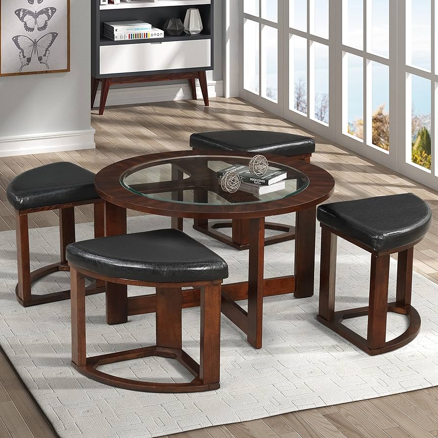 Amazon.com: Roundhill Furniture Cylina Solid Wood Glass Top