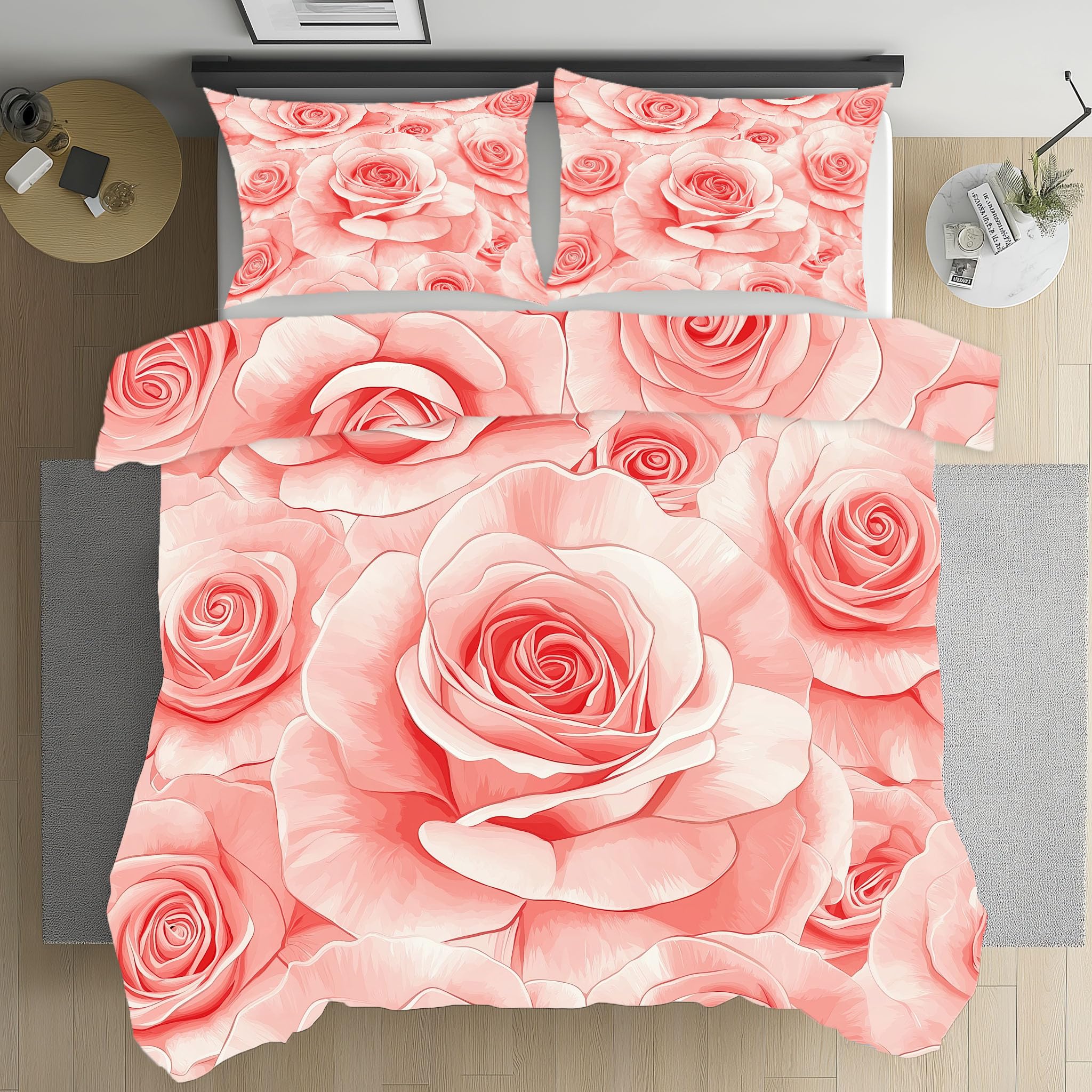 Parure de drap motif fleur 220x240 avec housse de couette adulte microfibre et taies d'oreillers
