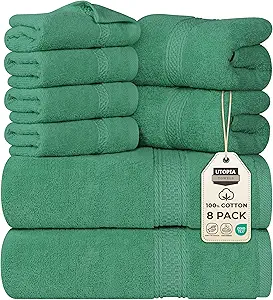Utopia Towels 8 Piece Premium Towel Set, 2 Bath, 2 Hand, and 4 Wash Cloths, 600 GSM 100% Ring Spun Cotton, Highly Absorbent Towels for Bathroom, Gym, Hotel, and Spa, Hunter Green