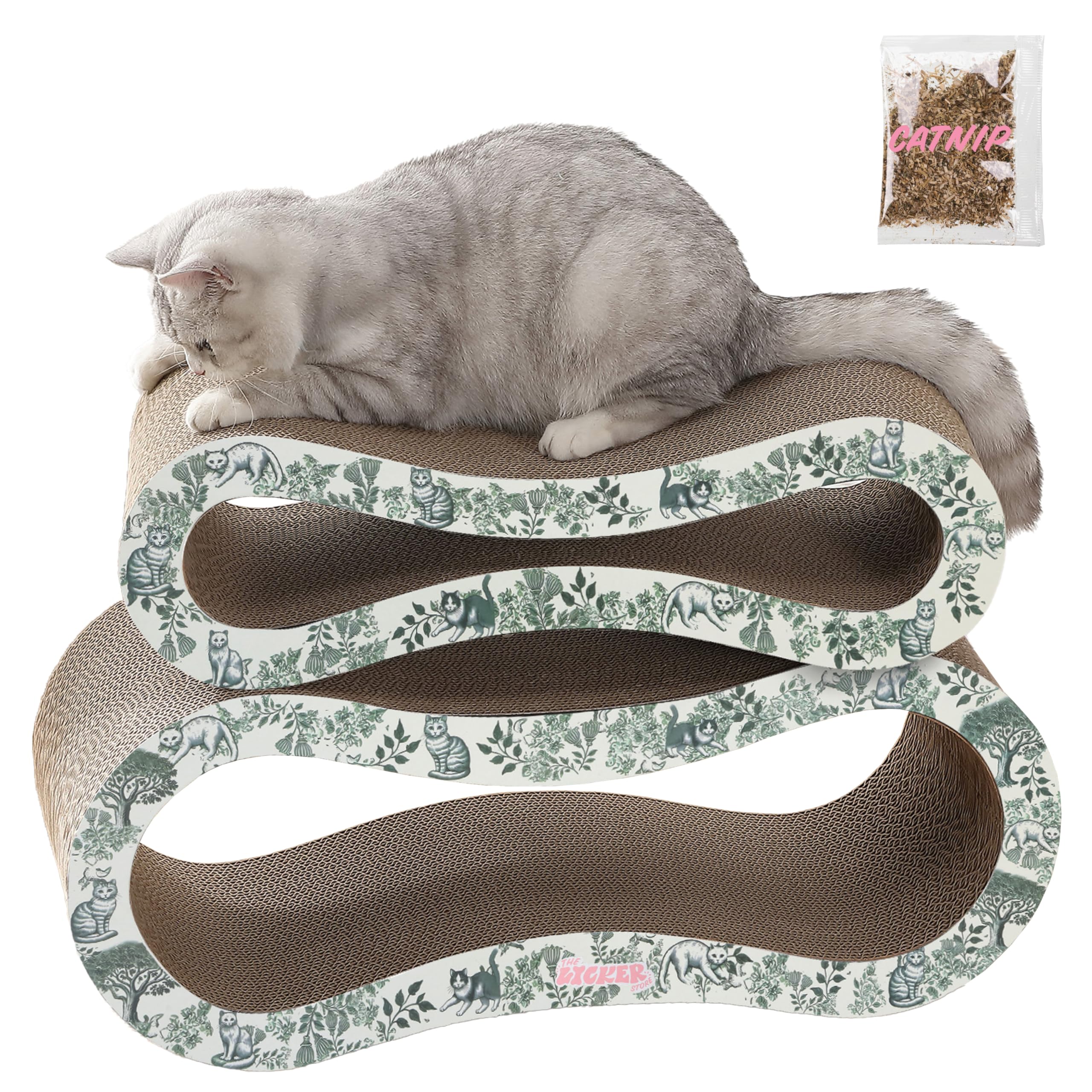 THE LICKER STORE CSR1014F Suvi 26" Modern Cardboard Infinity 2-in-1 Lounge Bed Cat Scratcher with Catnip, Garden Cats