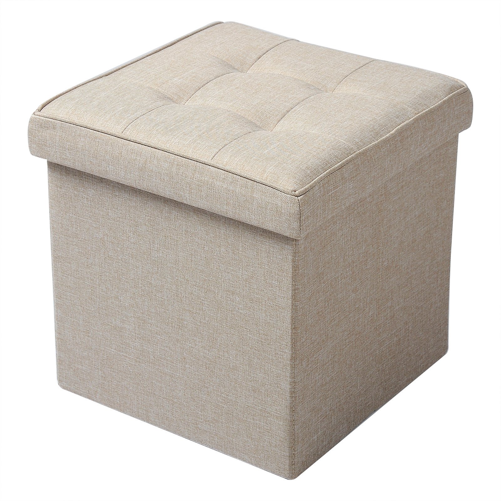 WOLTU Juego de 2 Taburetes con Almacenamiento Plegable, Asiento de Lino Acolchado, Tapa Extraíble 37.5x37.5x38CM (LxWxH), Beige