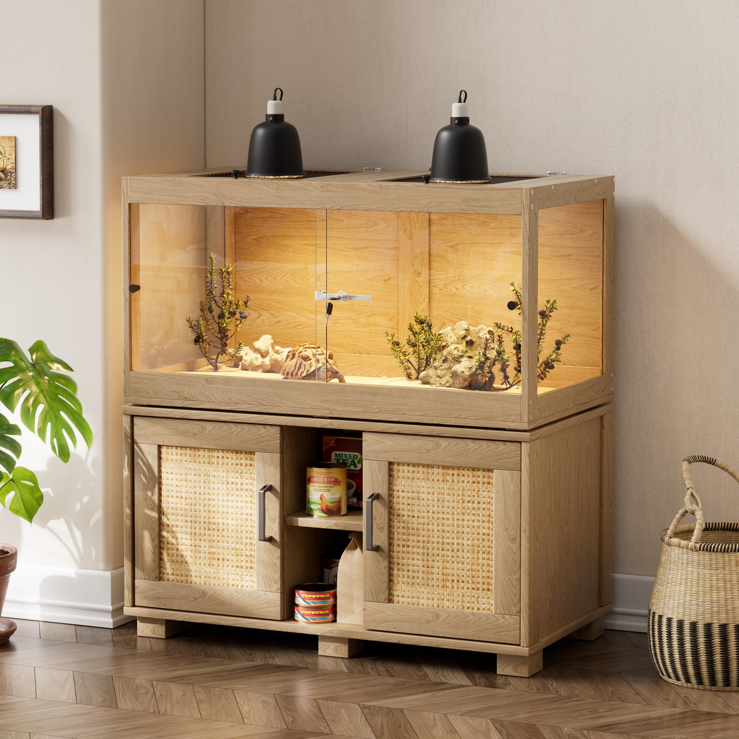 Terrarium 266 L para Reptiles y Anfibios – Terrario con Vista Panorámica 360° de Vidrio Templado, Ventilación y Cierre de Seguridad – Gran Vivarium para Dragón Barbudo, Serpientes, Crías de Reptil