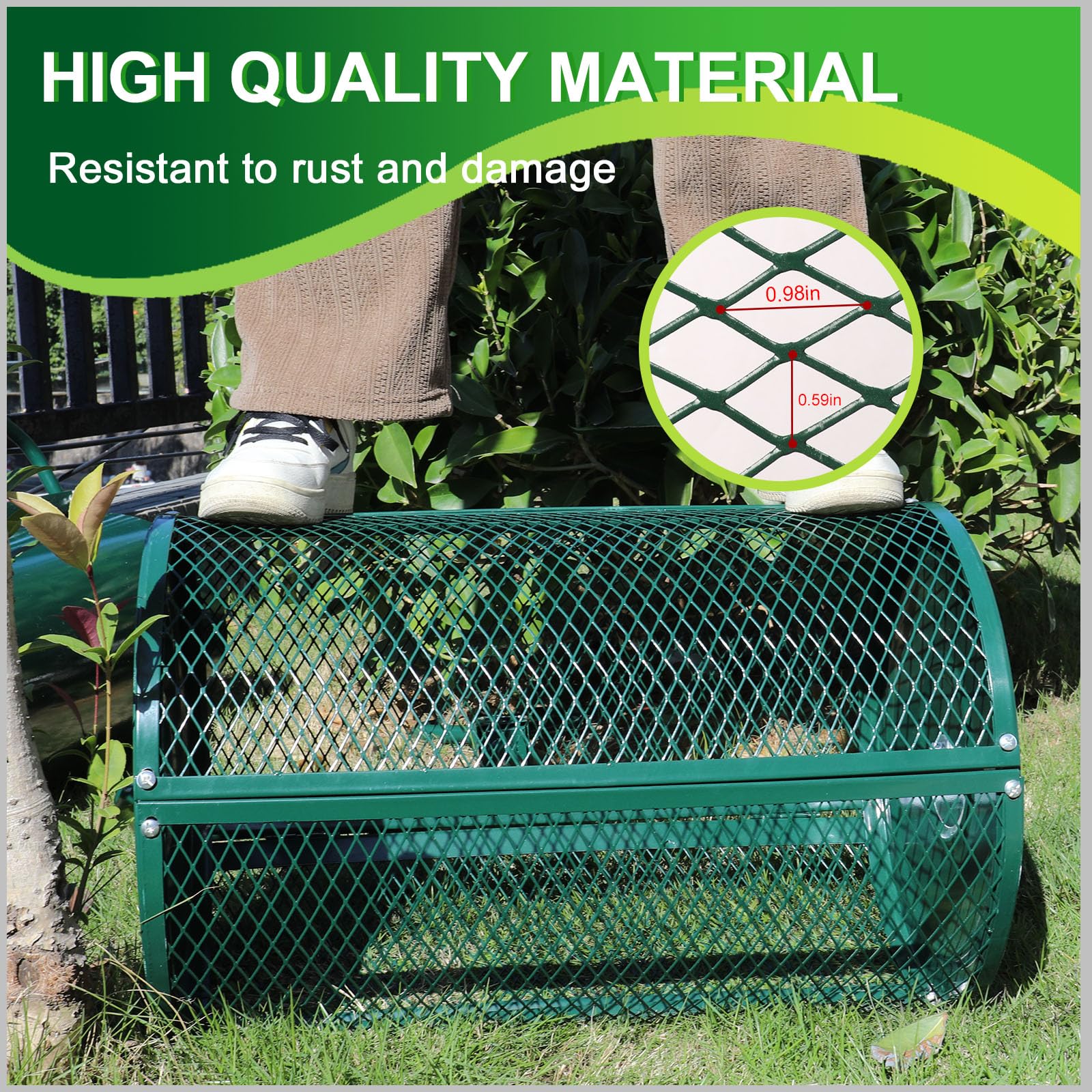 Spandiconcime per compost, rullo durevole per spargere letame con manico a forma di T, per spargere il terreno del prato e del giardino (61 cm, nero, T-verde-L)