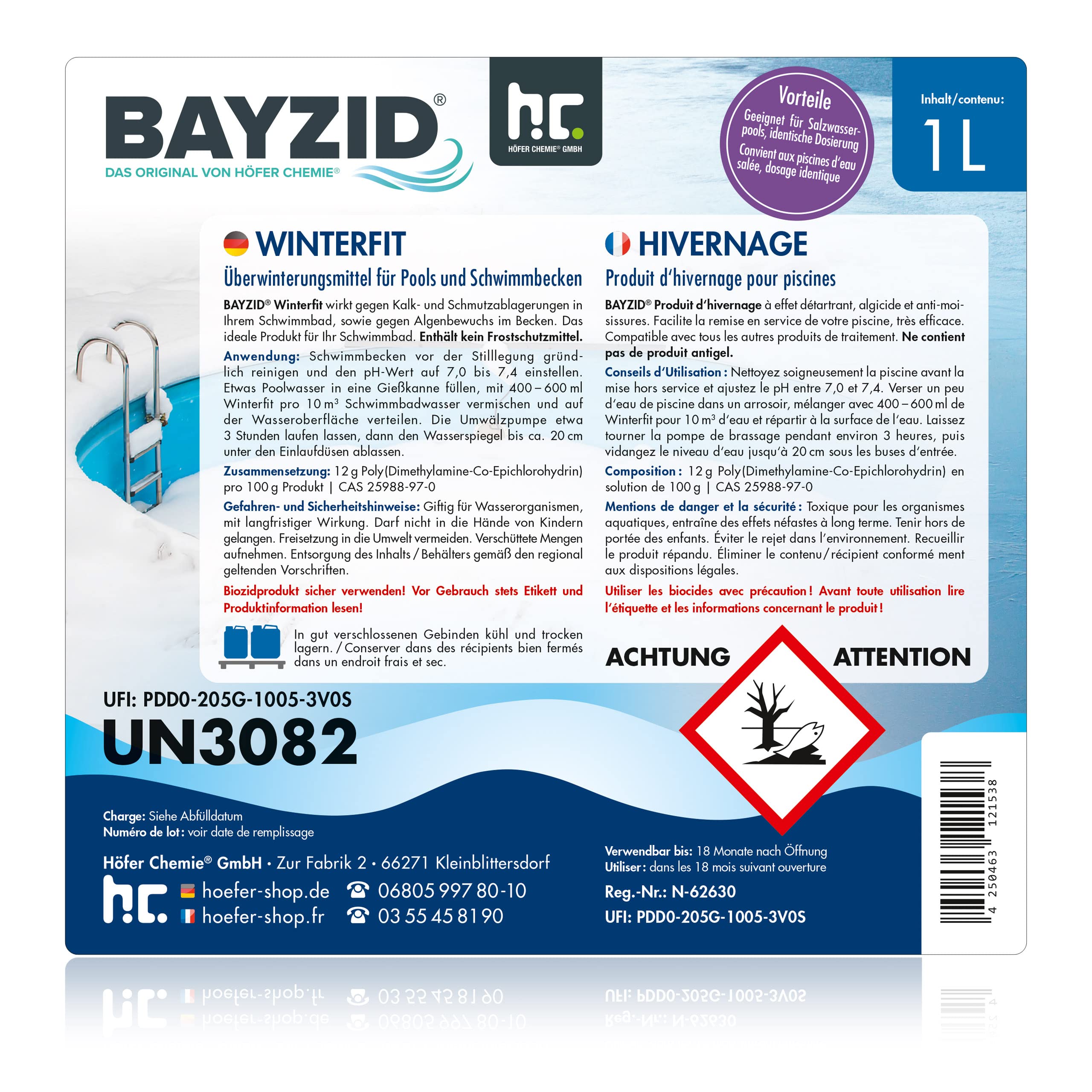BAYZID Produit d'Hivernage pour Piscine 6 L (6 x 1 L) - Effet Détartrant, Algicide et Anti-Moisissures - Préparation Hivernale Efficace pour Piscines