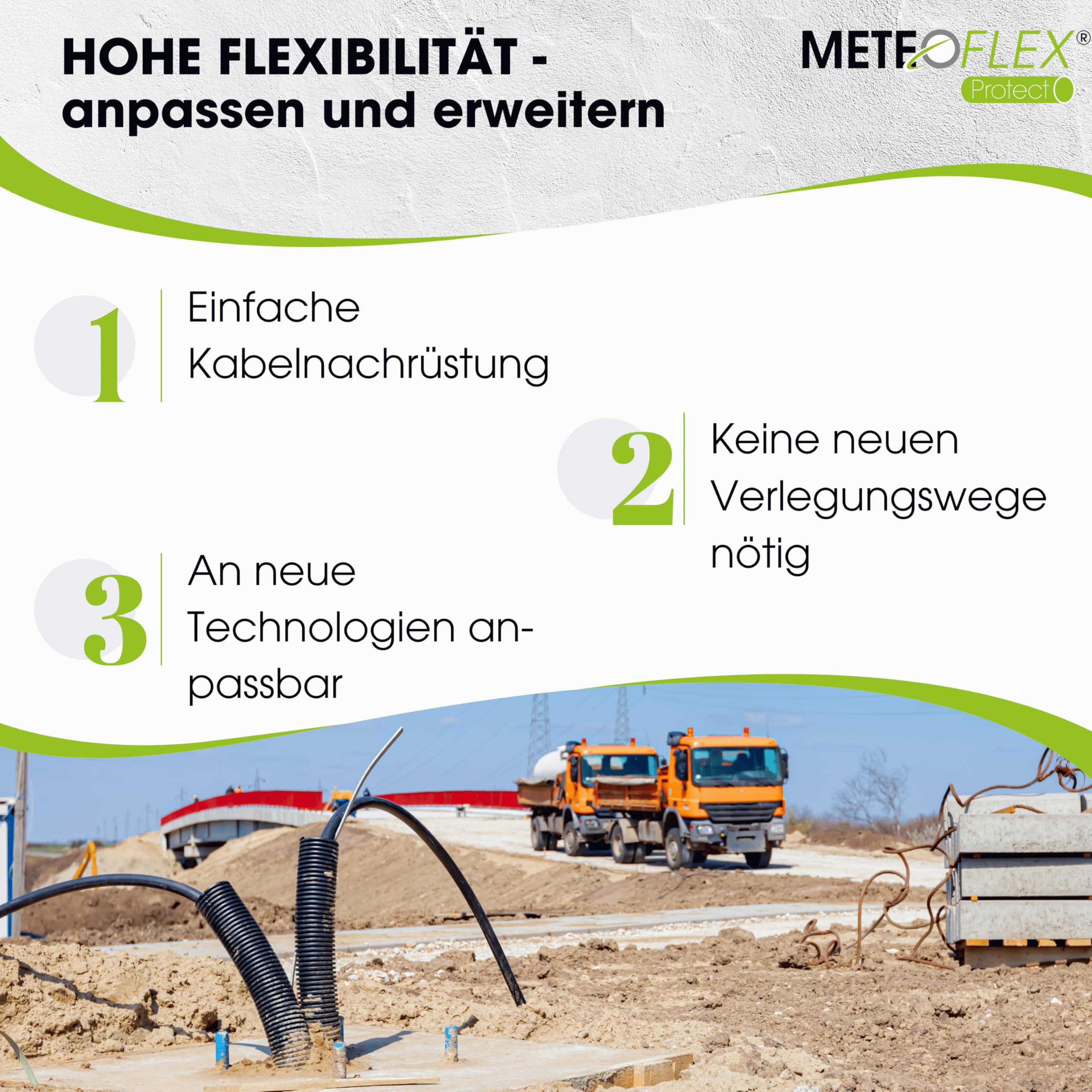 METEOFLEX PROTECT Leerrohr mit Zugdraht/Einzughilfe 750N M20 / M25 / M32 / M40 / M50 aus HDPE - Wellrohr für Erdreich, Erdverlegung, Außenbereich, Beton - hohe Druck- & Schlagfestigkeit (M32-25m)