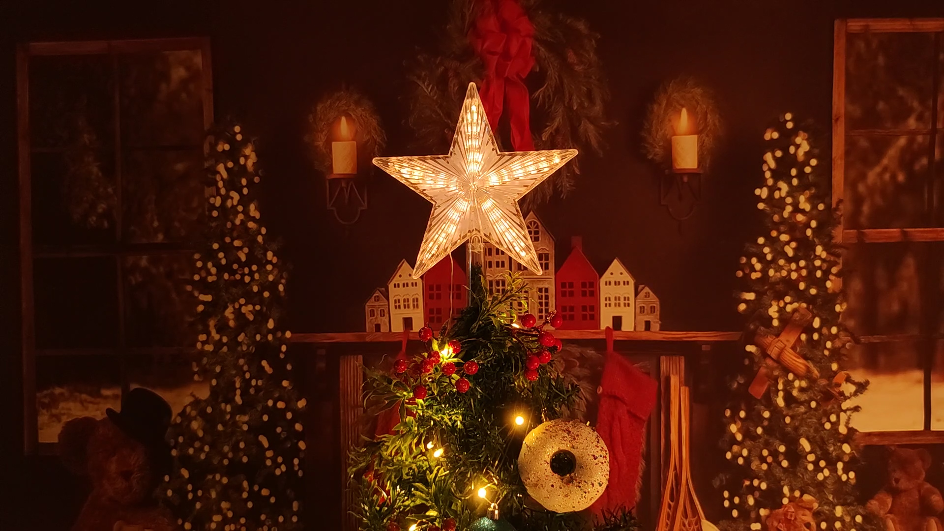 étoile Lumière Chaude LAWOHO Étoile Sapin Noël 22cm | Lumière Blanche Chaude | Alimentation Piles | Cimier Arbre Etoile Pour Sapin De Noel