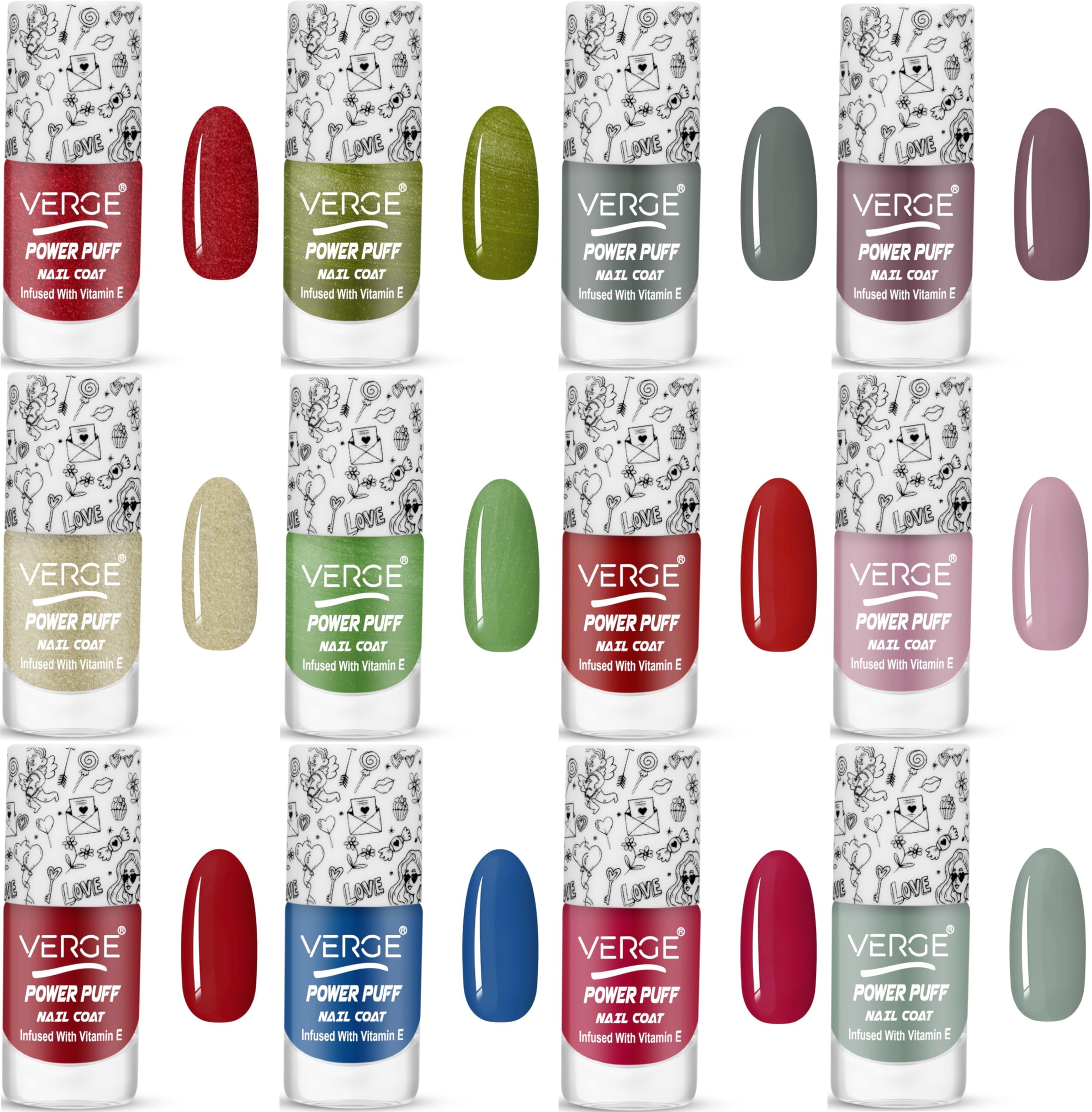 VERGE POWER PUFF LONG LASTING ONE STROKE FINISH NAIL POLISH (INFUSED WITH VITAMIN E) NON TOXIC, PARABEN FREE, CRUELTY FREE, CHIP RESISTANT & QUICK DRY (PACK OF 12) (PP12-11)-picture-20