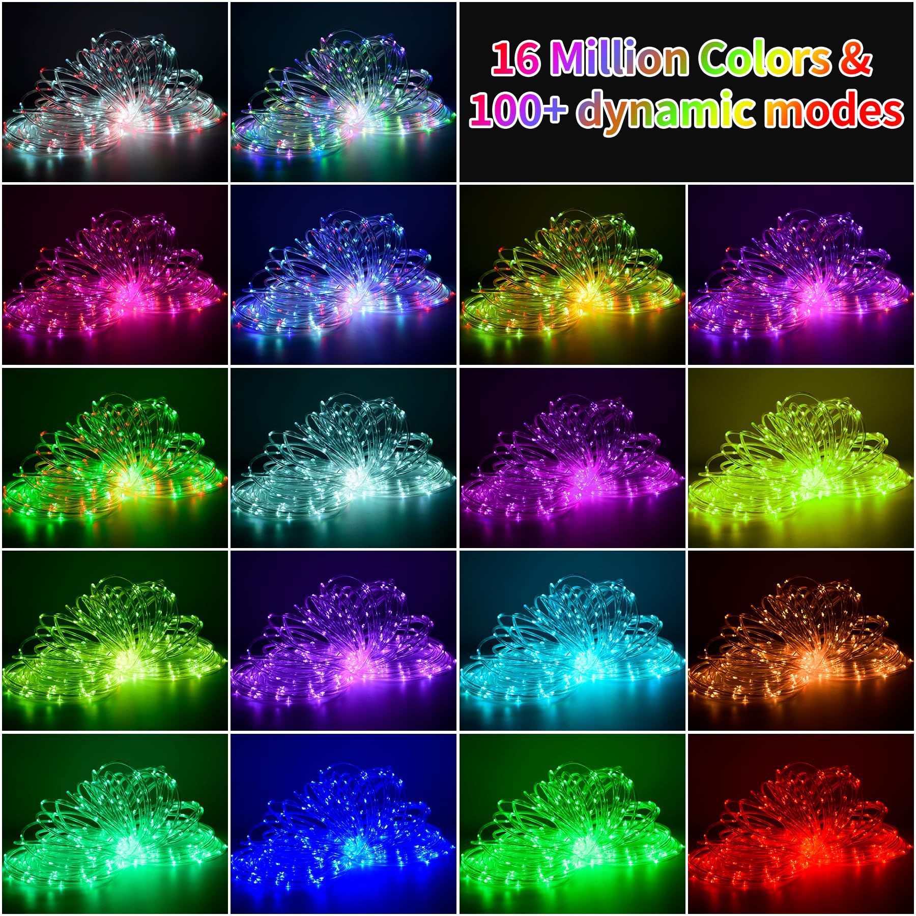 Guirnalda de luces para exteriores que cambian de color, 49 pies, 150 LED, impermeable, con control remoto y aplicación, sincronización de música, iluminación navideña para exteriores