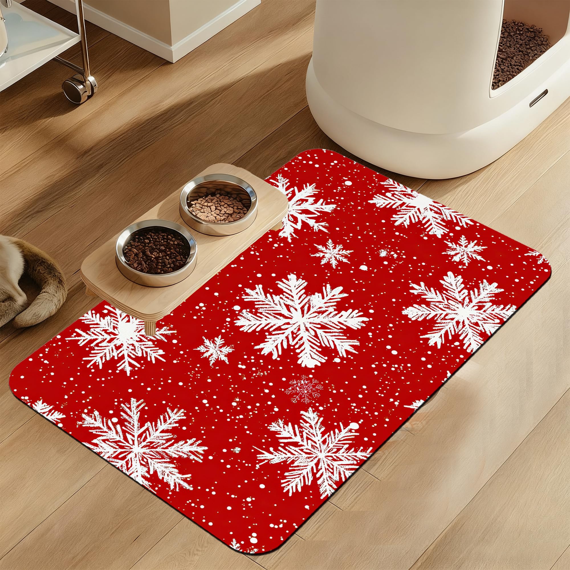 Chirtsmas Haustierfuttermatte für Katzen und Hunde, saugfähig, schnell trocknend, rutschfeste Gummiunterseite, wasserdichte Napfunterlage für den Innenbereich, Haustierbedarf, 40,6 x 61 cm