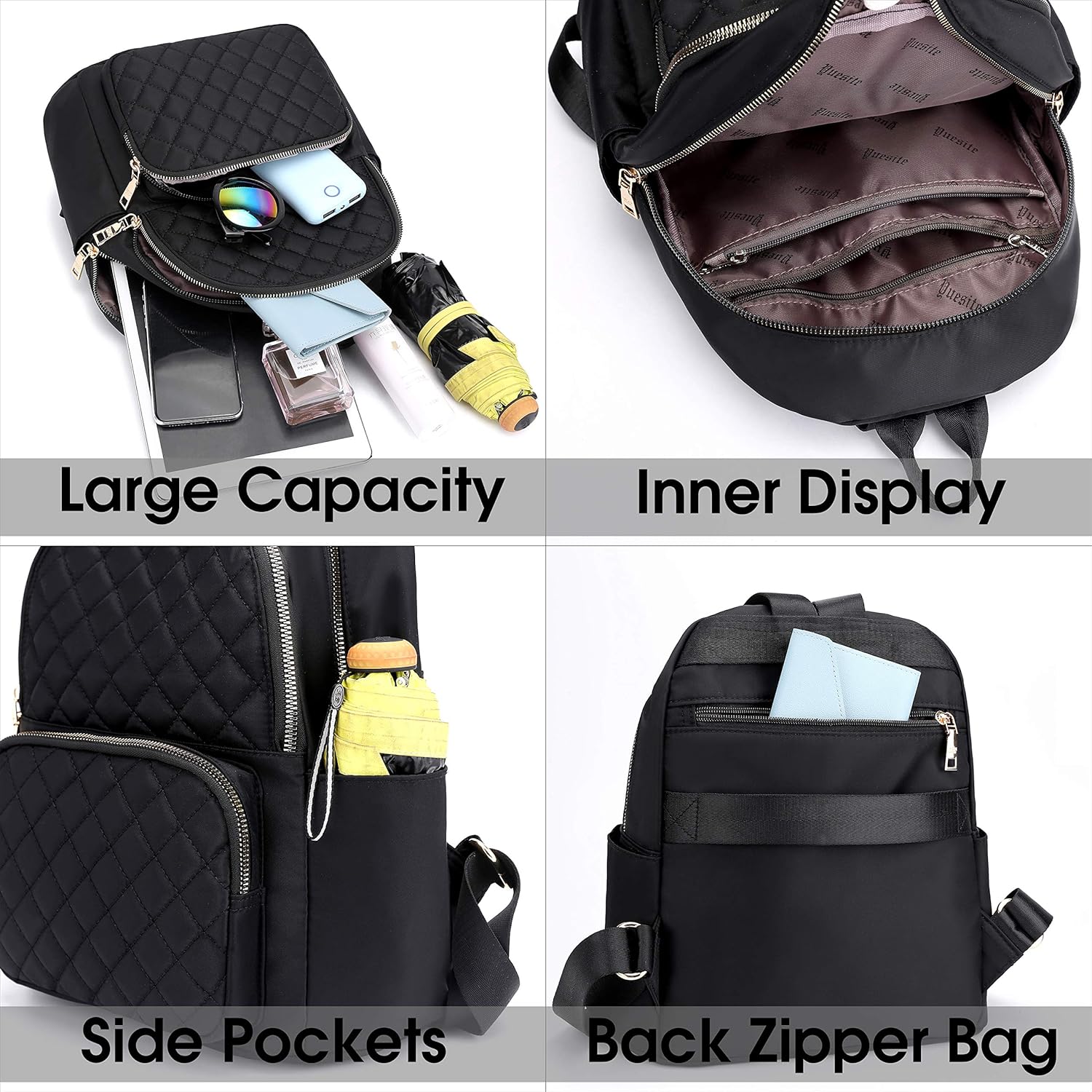 Backpack for Women, Nylon Travel Backpack Purse Black Shoulder Bag Small Casual Daypack for Girls (Black Quilted) : Clothing, Shoes & Jewelry