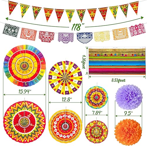 Miniatura 3 de 35 decoraciones de fiesta mexicana con temática de fiesta – Suministros de fiesta de Cinco de Mayo para cumpleaños, boda, baby shower, abanicos de