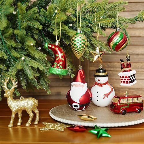 Miniatura 6 de Alupssuc Juego de 100 adornos de bolas de Navidad, Papá Noel y muñeco de nieve, adornos para interiores y exteriores, vacaciones, boda, fiesta,
