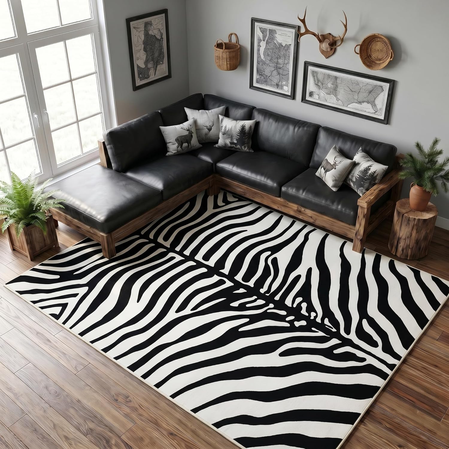 Soft Antelope Rug 4x6 Ft, Animal Print Rugs for Living Room Bedroom, Non-Slip TPR Backing for Hardwood Floors, Machine Washable & Easy to Clean, Pet Friendly Carpet for Kids, Brown, White
