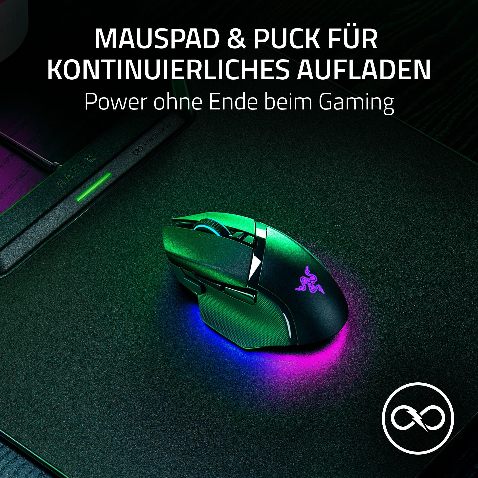 Razer HyperFlux V2 - Kabelloses Lademauspad System für Gaming-Mäuse - Gaming-Mausmatte & Lade-Puck (LED-Ladeanzeige, Anti-Rutsch Gummifüße, Autopairing, USB Anschluß) Schwarz
