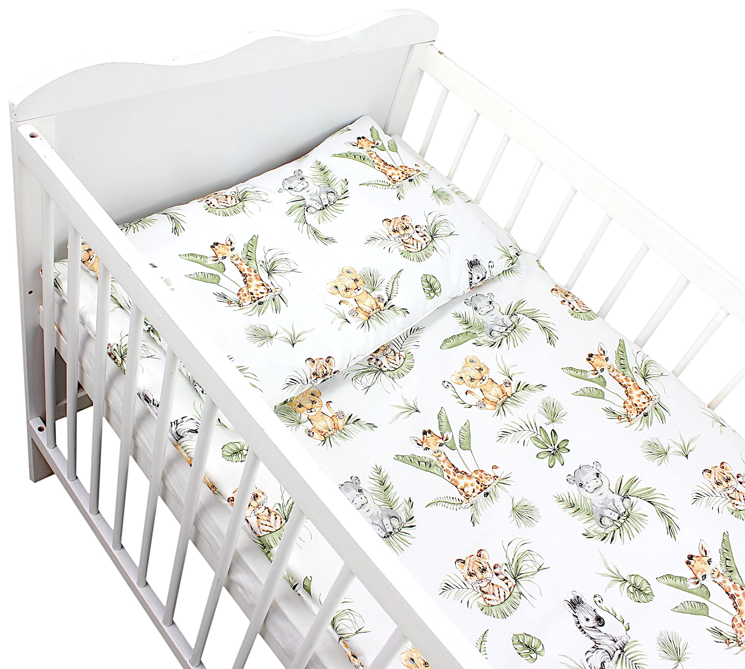 TupTam Enfants Couette à Motifs Set Couverture Toute l'année Couverture Oreiller Plat 2pcs., Safari/Lion/Marron/Feuilles/Vert, 135x100 cm