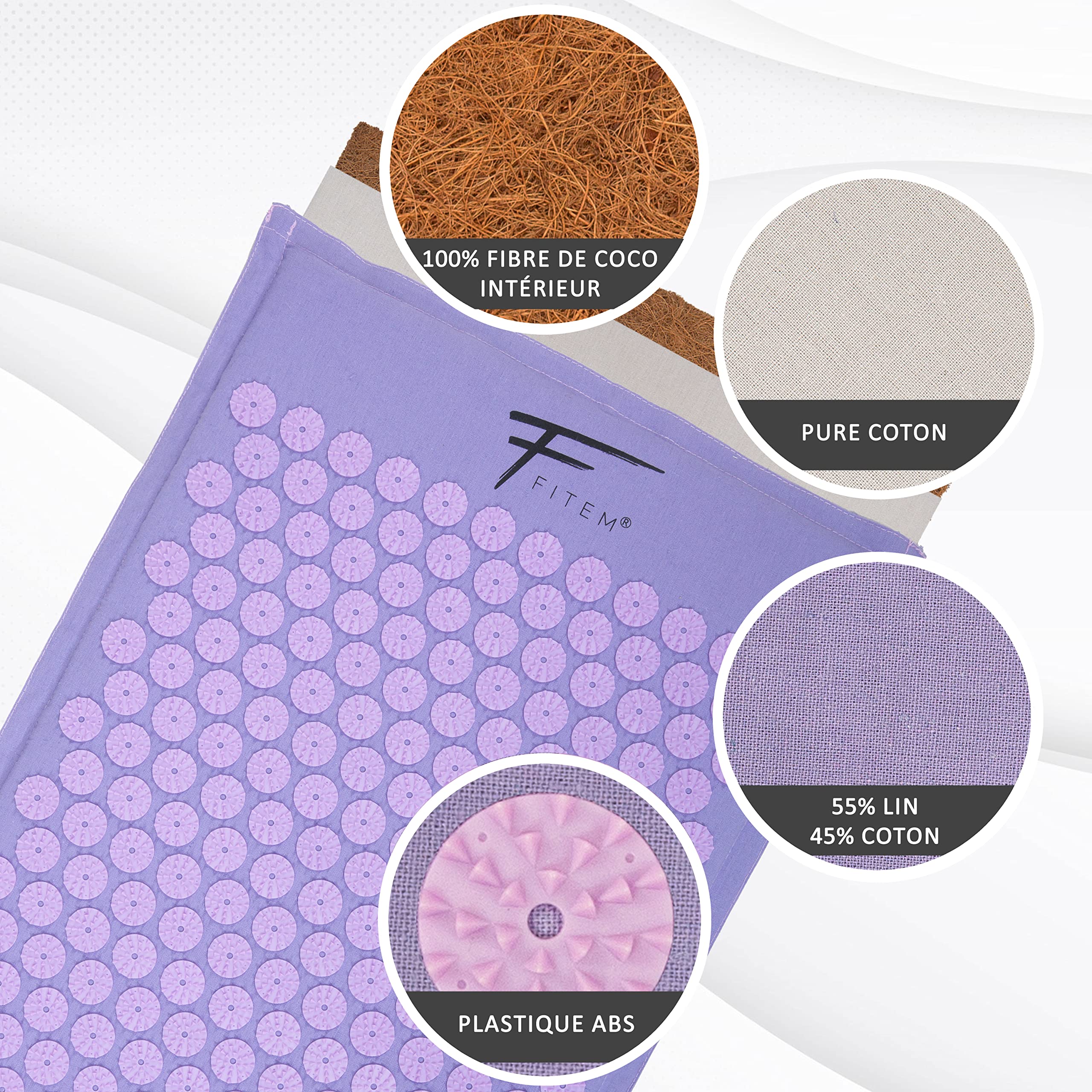Esterilla de acupresión y cojín Fitem, relleno de coco 100% natural, masajea, alivia el dolor de espalda y cuello, la ciática, relaja los músculos, masajea, relaja y reduce el insomnio.