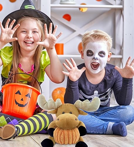 Miniatura 6 de DolliBu Peluche de alce súper suave con decoración de calabaza y personalización del nombre, animal de peluche de calabaza para otoño, Halloween y