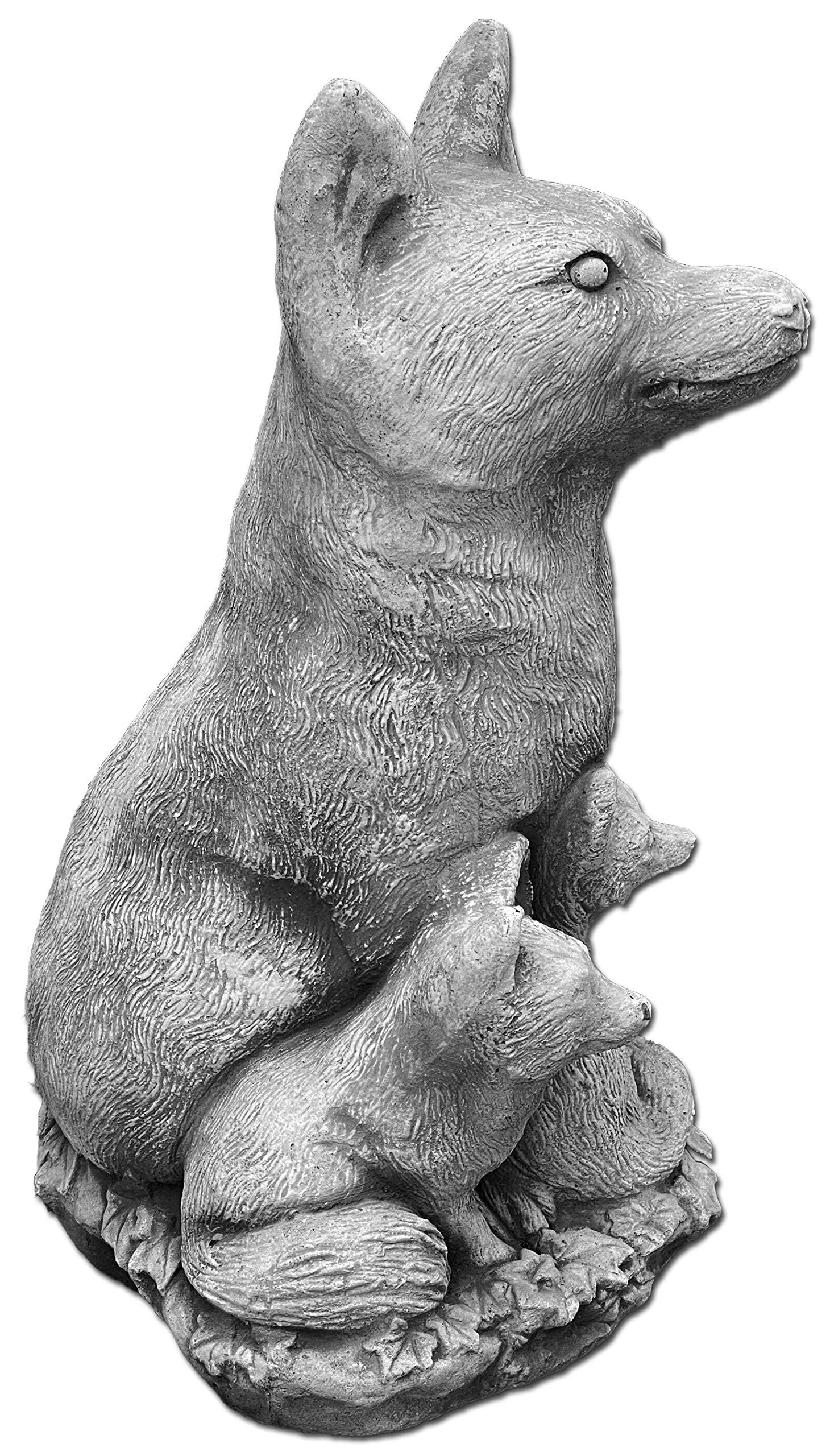 gartendekoparadies.de Fuchs - Familie, Steinfigur, H. 44 cm, 19 kg, Grau, frostsicher aus Steinguss für Außenbereich