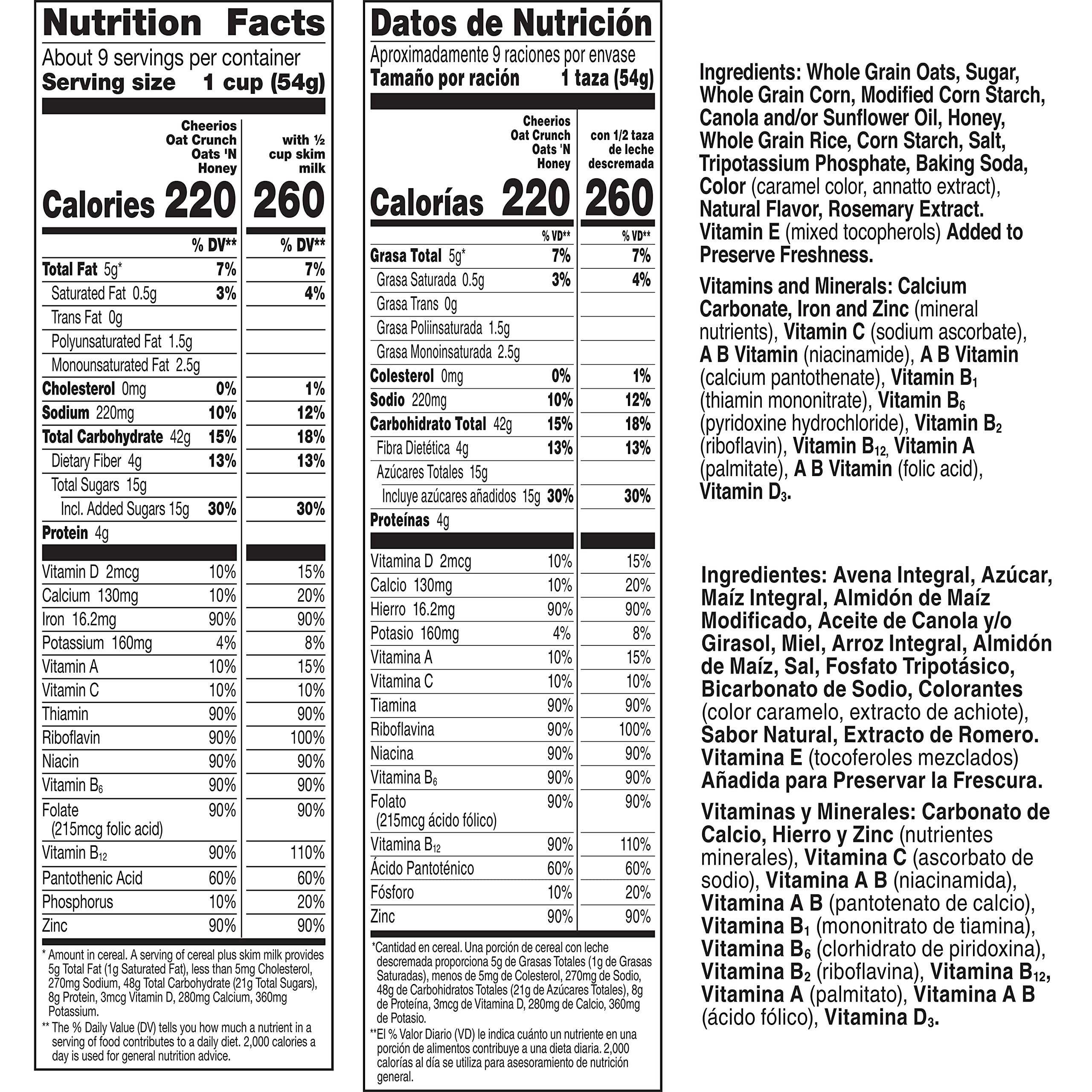 Cheerios Oat Crunch - Juego de 12 cereales para desayuno (516 ml, diseño de avena y miel)