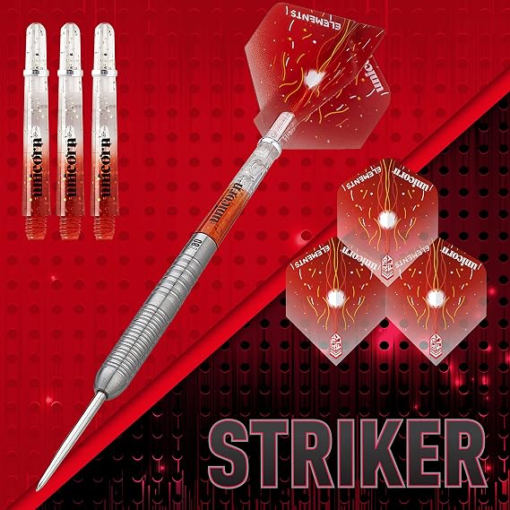 Unicorn Steel Tip Darts Set, Core Striker Series, 80 Percent Natural Tungsten Barrels, 20g, 21g, 22g, 23g, 24g or 25g