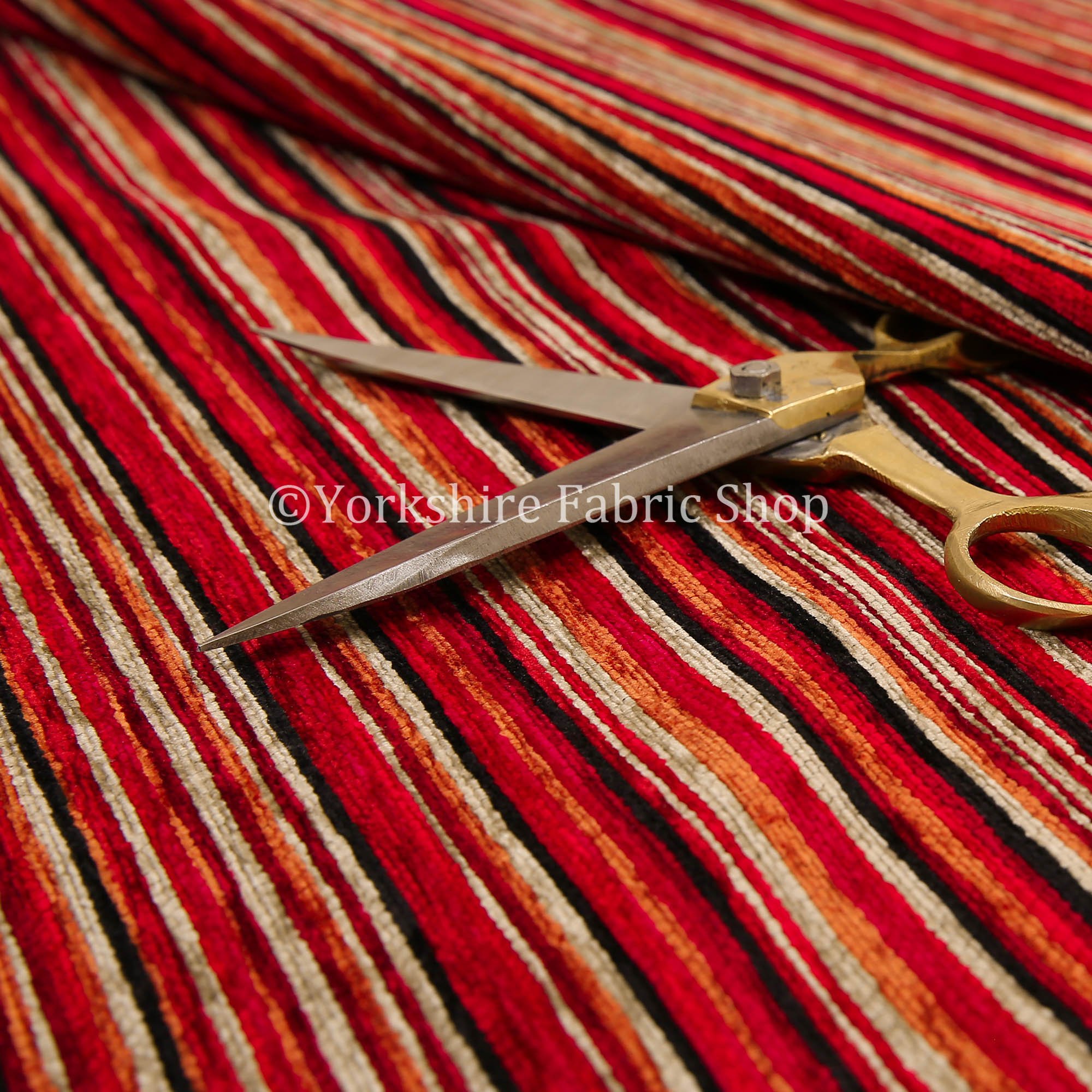 Redbrick Mill Fabrics Heavyweight Multi Coloured Patchwork Pattern Chenille Upholstery Fabric (Per Metre