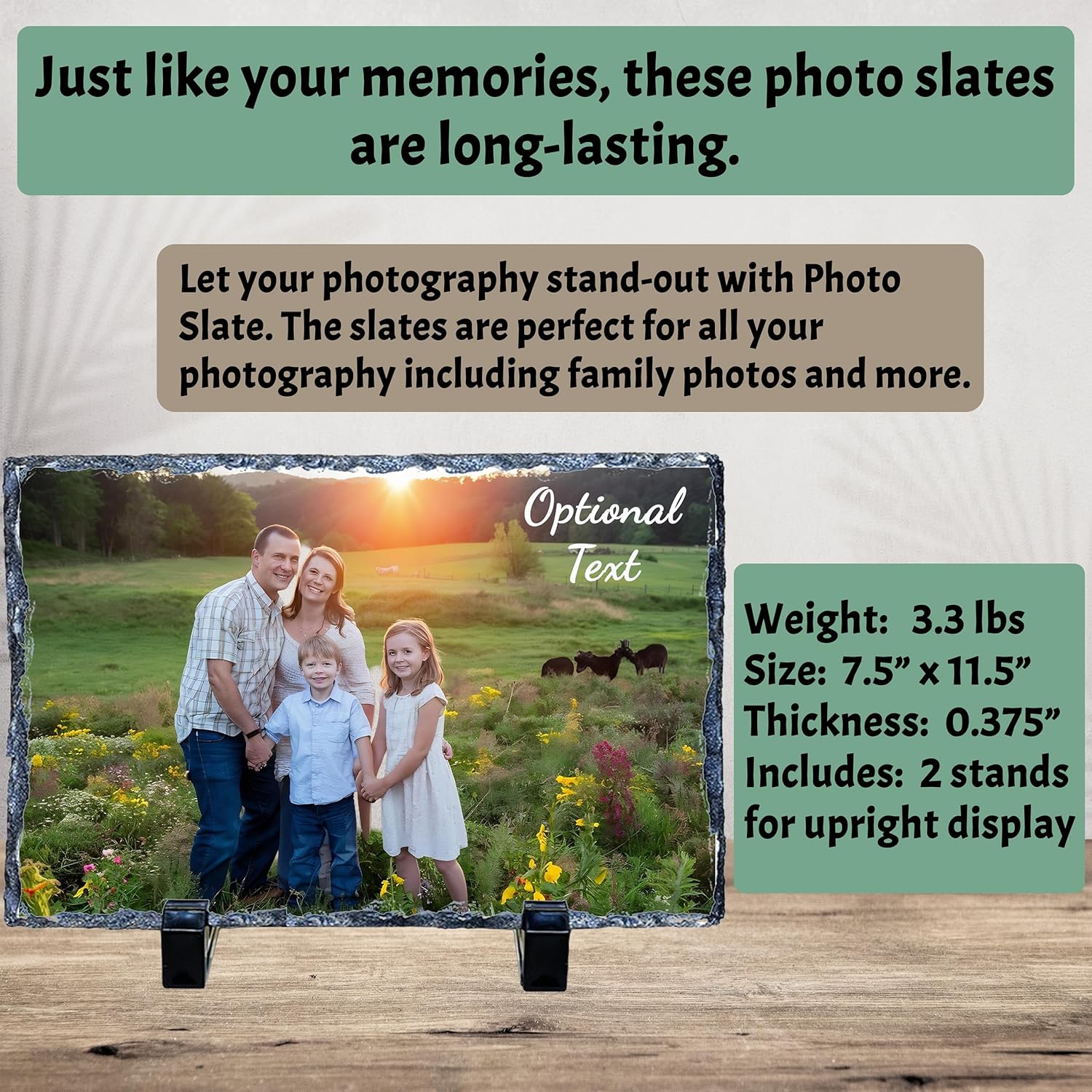 Custom Photo Slate Frame, Natural Stone Picture Display with Photographs and Text Customization, Rustic Metamorphic Rock Plaque, Personalized Gift (Large Single ~ Landscape 7.5 x 11.5 in)