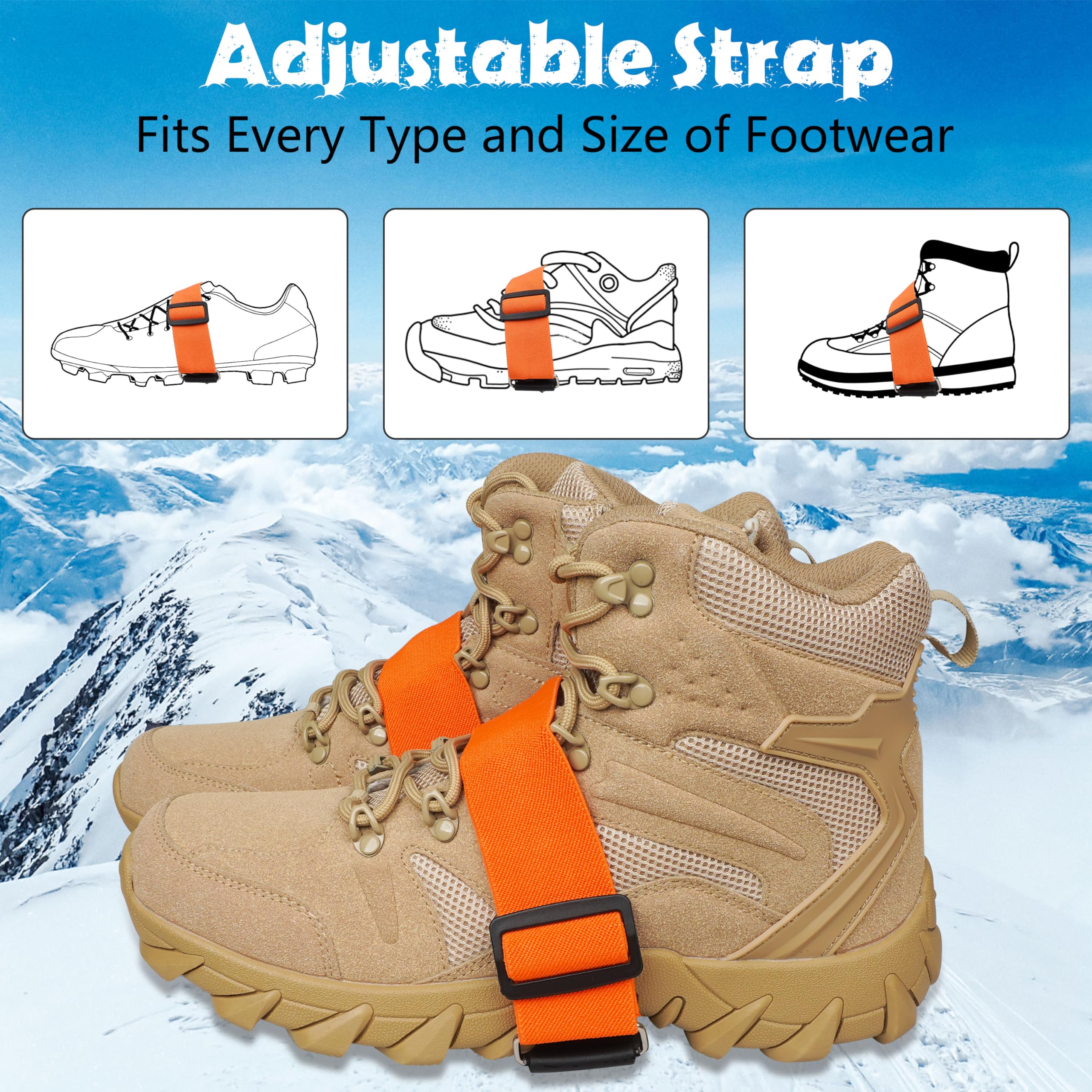 Ice Cleats Midsole Snow Traction Cleats for Walking on Snow and Ice Anti Slip Crampon with Adjustable Straps 7 Tungsten Studs for Secure Grip Anti Slip Crampons for Walking Jogging Hiking