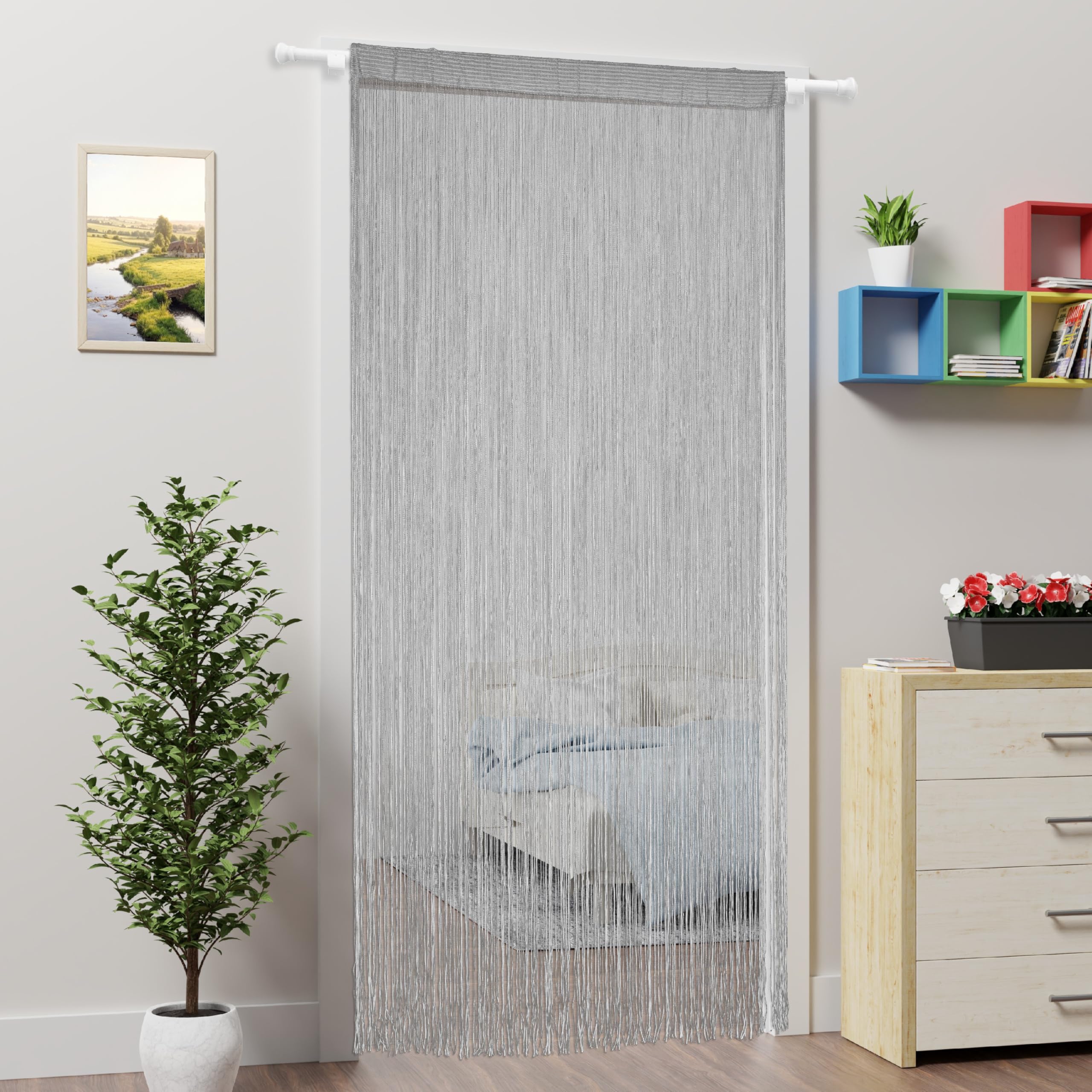 Tenda per porta - Zanzariera con cordini - Tende per finestre e porte con perline - Separatore per stanza, cucina e esterni - Grigio - 100 x 280 cm