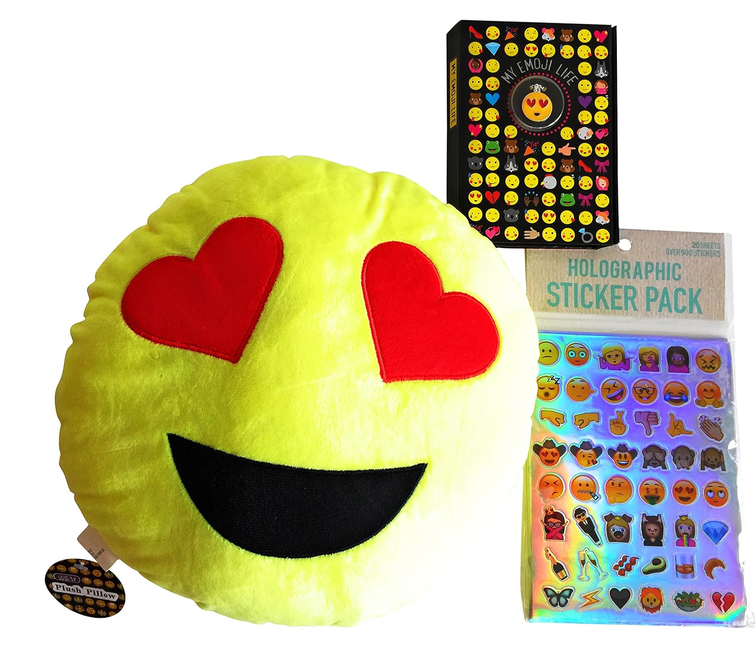 Emoji 3Piece Fun Bundle Plush Yellow Smiley Face Pillow, My Emoji