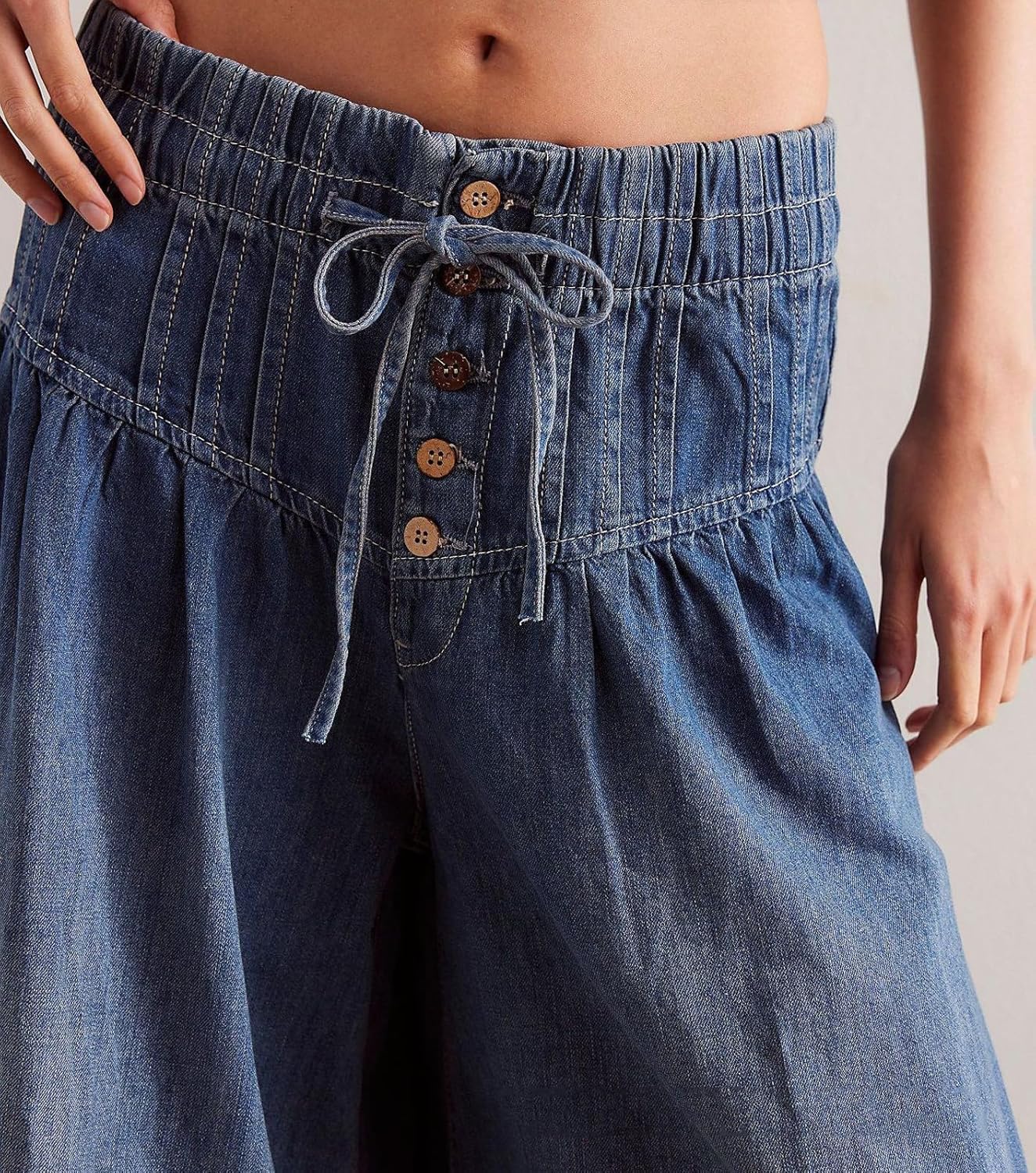 loveimgs Women Y2k Pleated Baggy Jeans Elastic Waist Wide Leg Denim Pants Palazzo Cargo Barrel Jeans Drawstring - Image 4