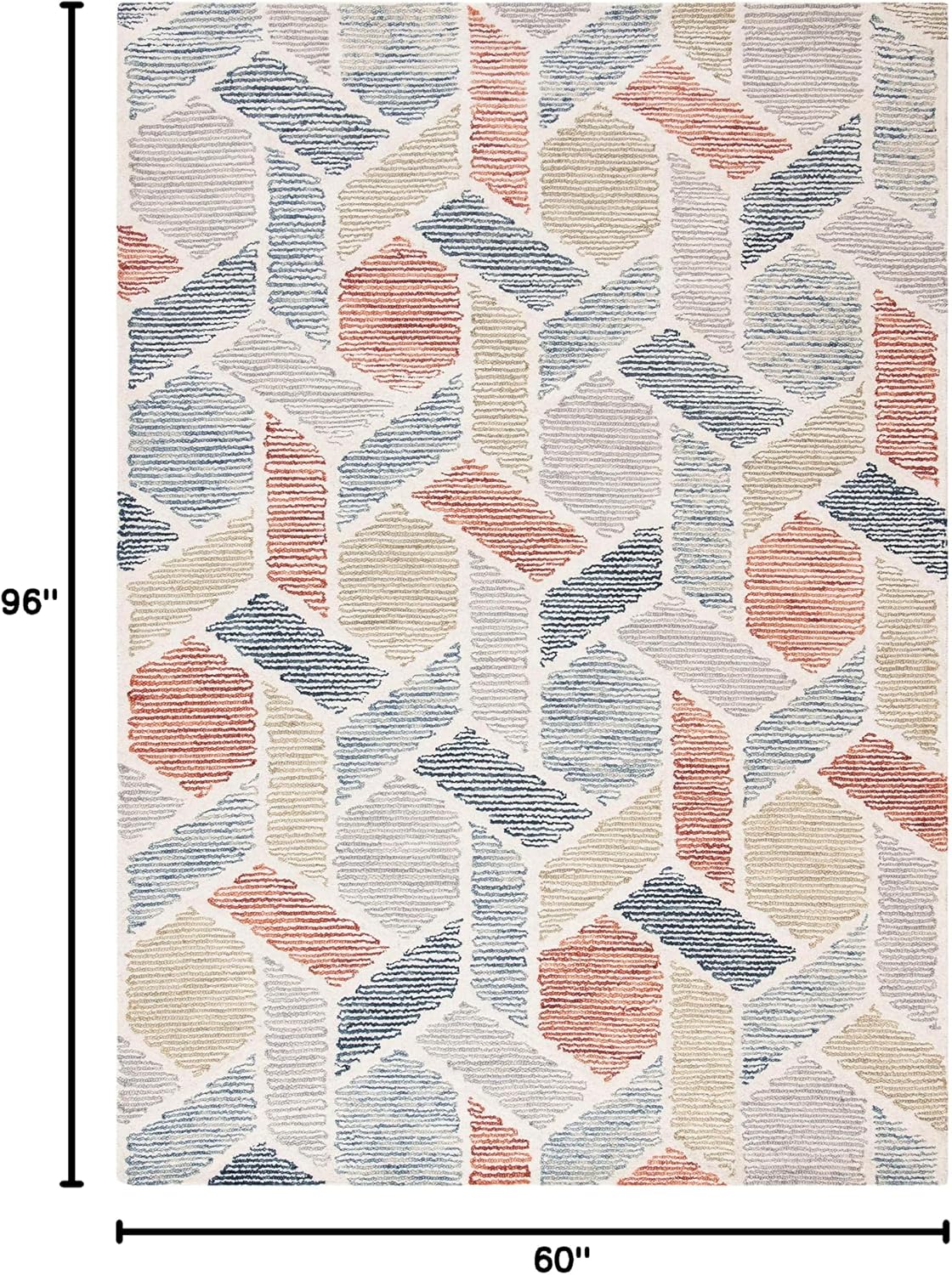 SAFAVIEH Precious Collection Area Rug - 5' x 8', Blue & Rust, Handmade Boho Geometric Wool, Ideal for High Traffic Areas in Living Room, Bedroom (PRE221M)