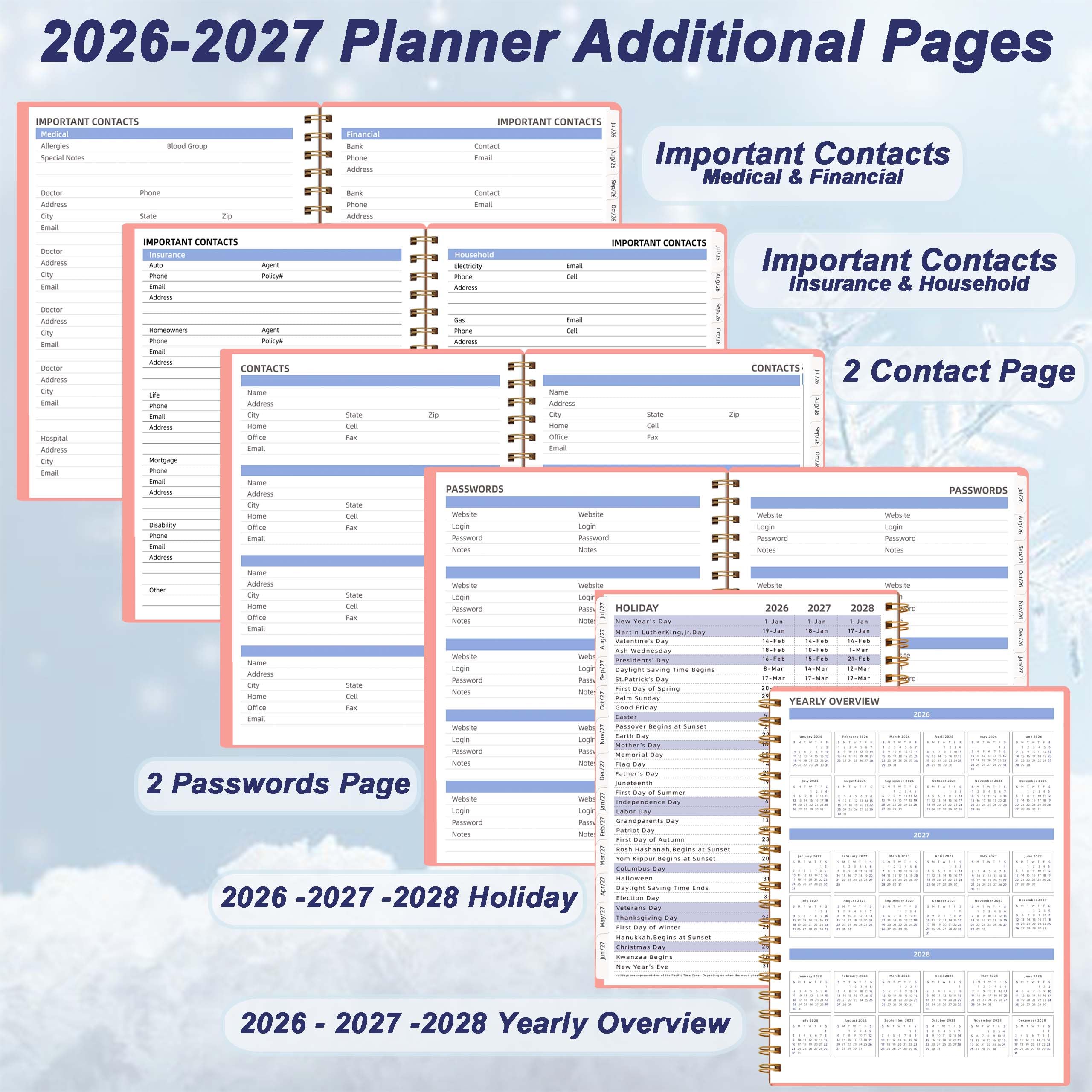 Monatsplaner 2026–2027, Juli 2026-Dez.2027, Agenda-Buch mit Registerkarten und Tasche, Rosa