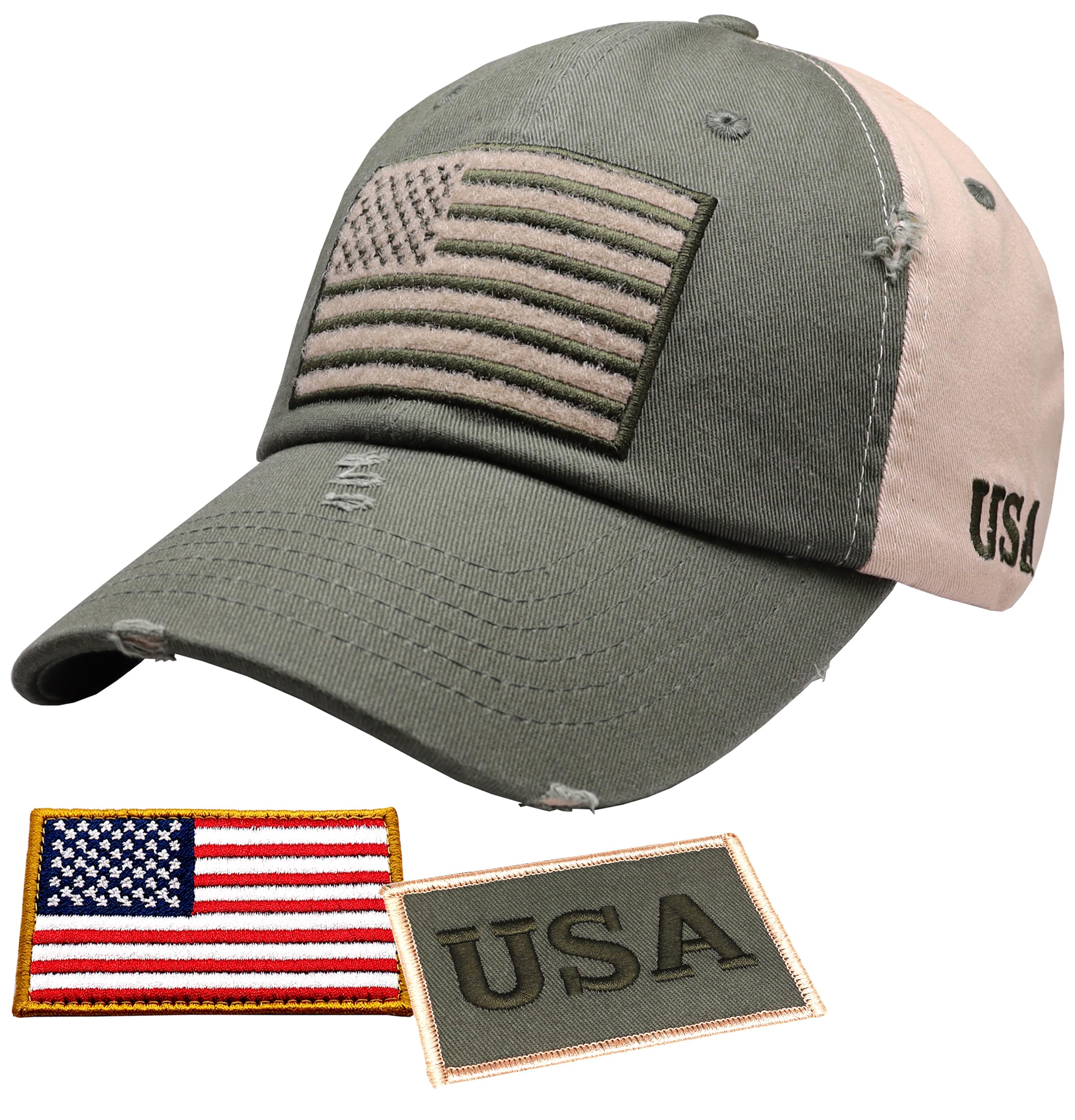 Antourage American Flag Unisex Baseball Hat for Men and Women | USA Flag Mesh Snapback Cap with 2 Patriotic Patches