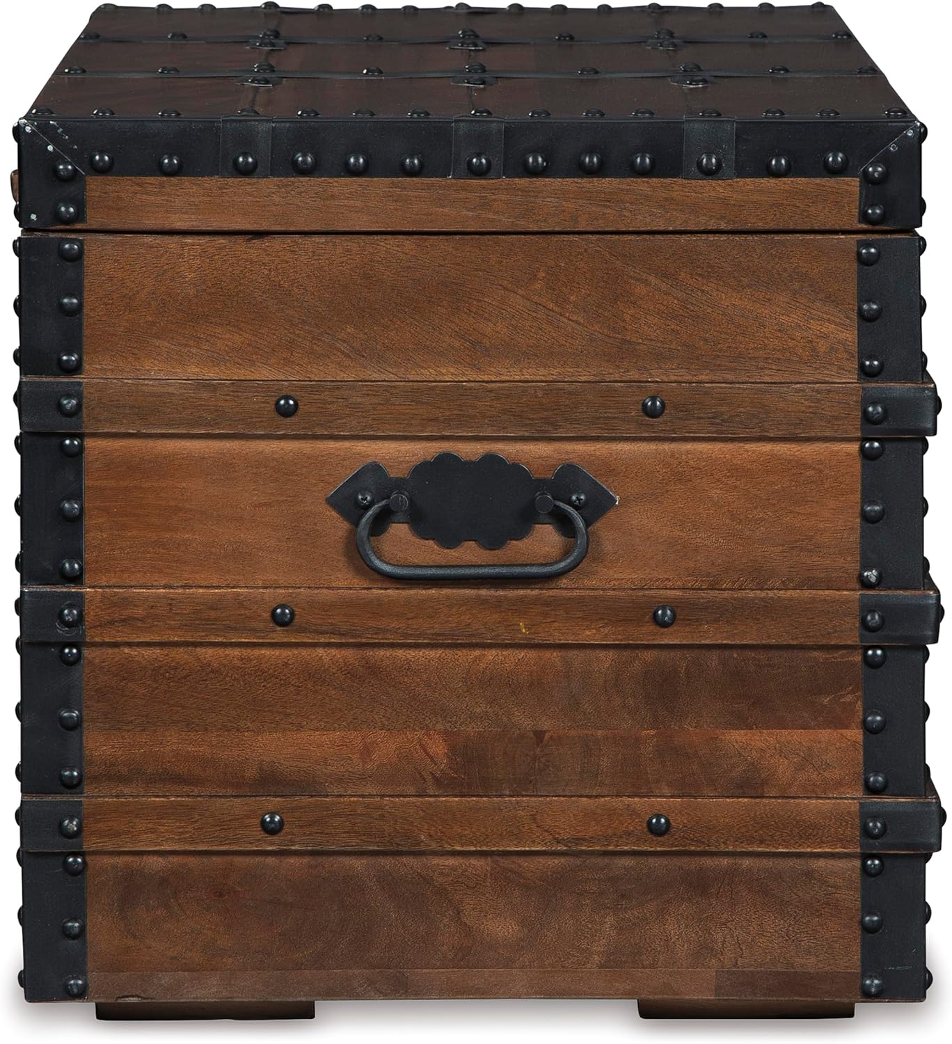Kettleby Brown Wood Storage Trunk with Black Metal Hardware