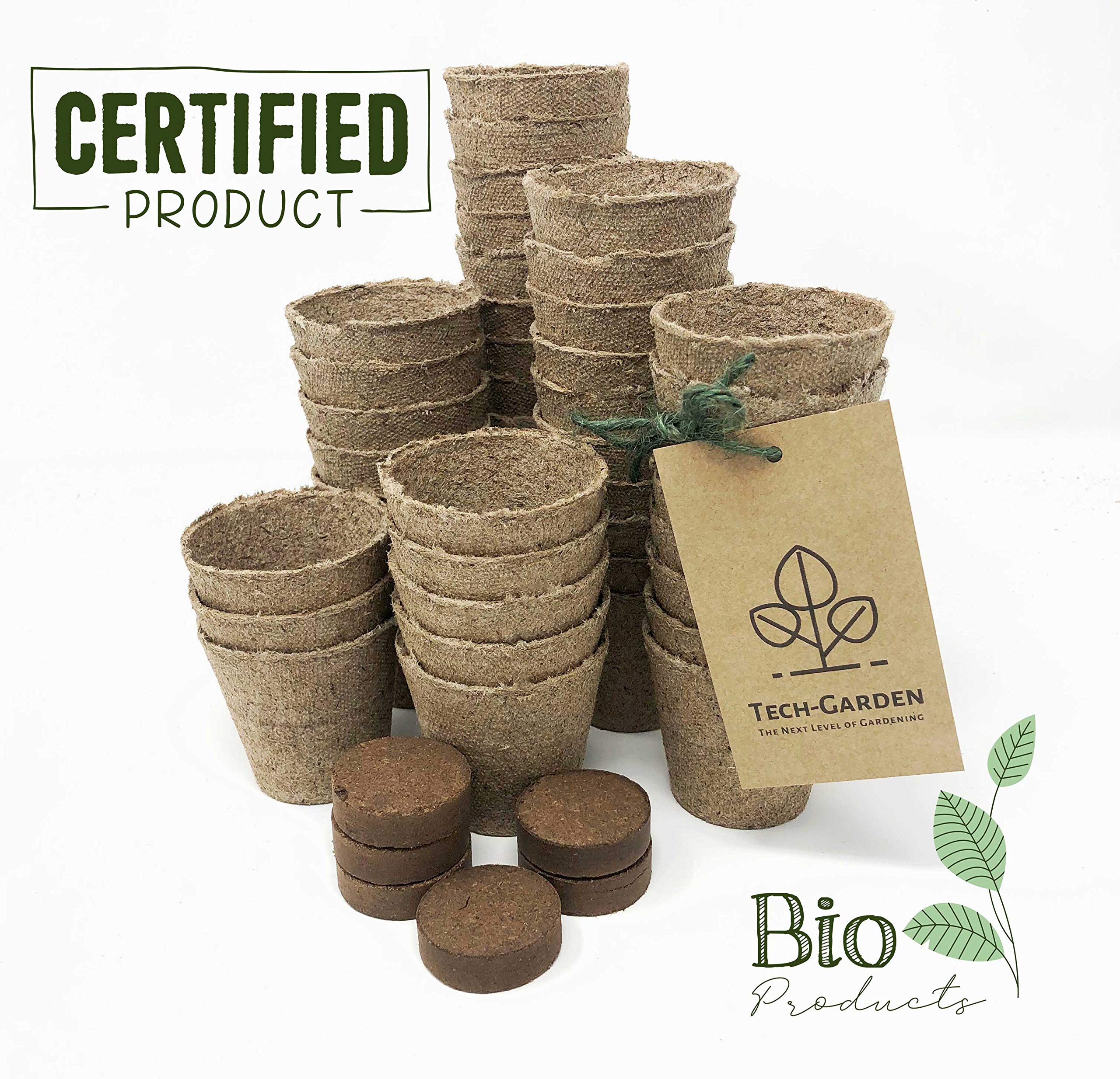 TechGarden 40 Pack Biodegradable Plant Pots with Jiffy Peat Plug