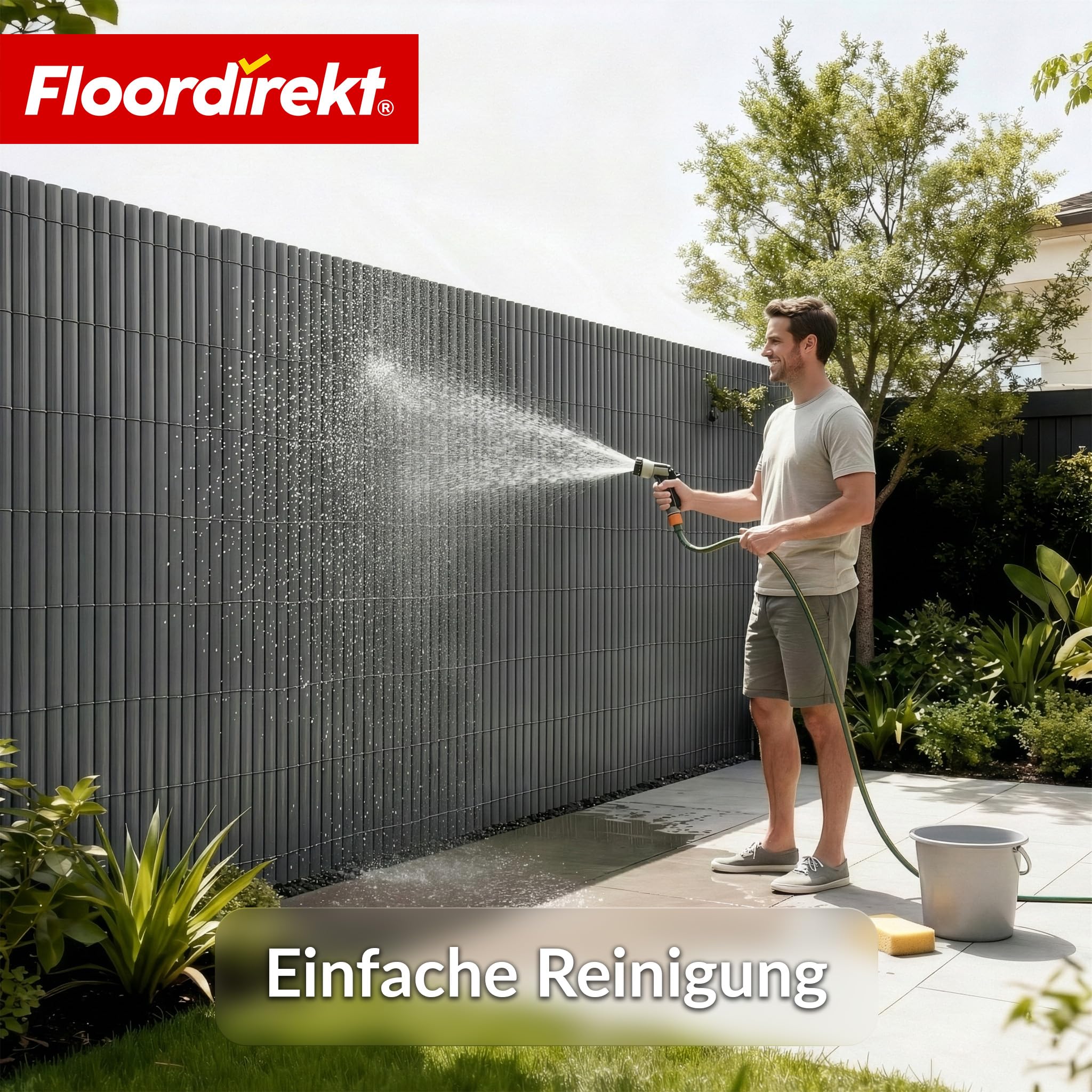 Floordirekt PVC Sichtschutzmatte 200 x 300 cm, Grau – Sichtschutzzaun für Garten, Balkon & Terrasse, Windschutz, Lamellen