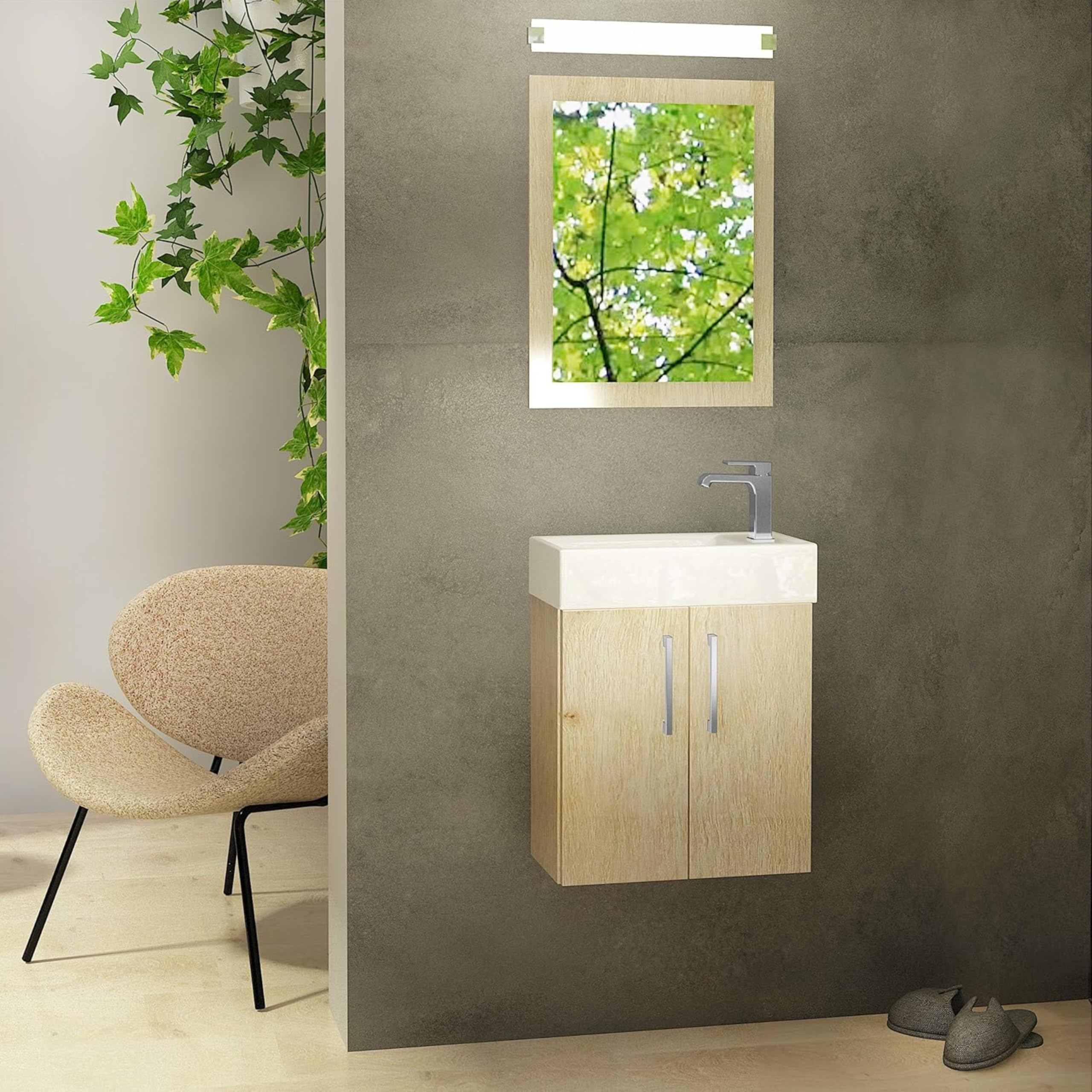 Lavandino Bagno con Mobiletto 40 cm Majorka, Ceramica, Mobile Bagno con Lavabo, Mobile Lavabo, Mobiletto Sotto Lavandino - Marrone