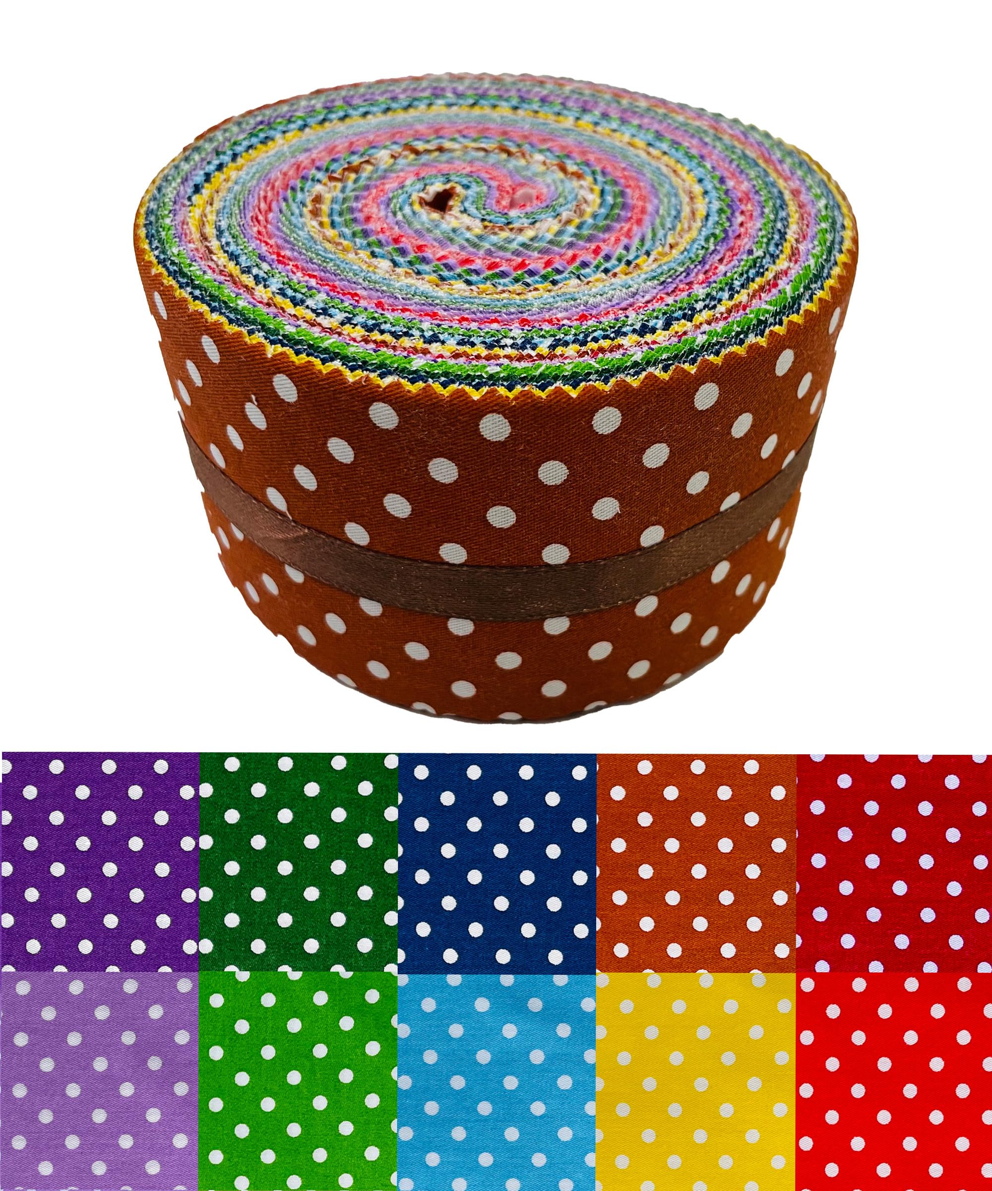 Jelly Roll Fabric 100% Cotton Quilting Fabric, 40 Pre-Cut Strips (2.5 x 44 Inch) for Quilting and Sewing - 10 Assorted Floral Prints-Dots