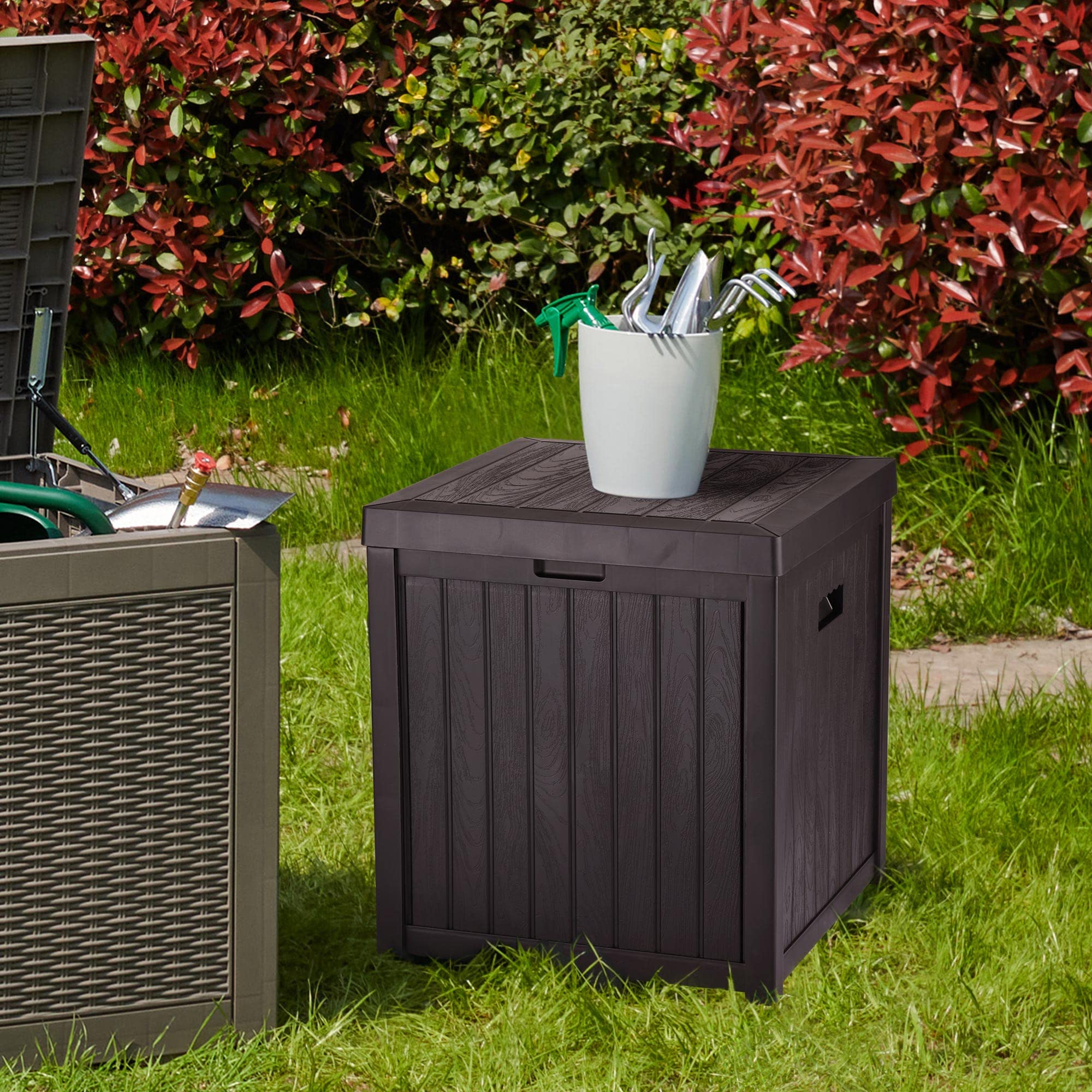 Baule Da Esterno Outsunny 380L - Cassapanca Impermeabile In HDPE, Coperchio A Leva, Nero Grigio - Foto 4