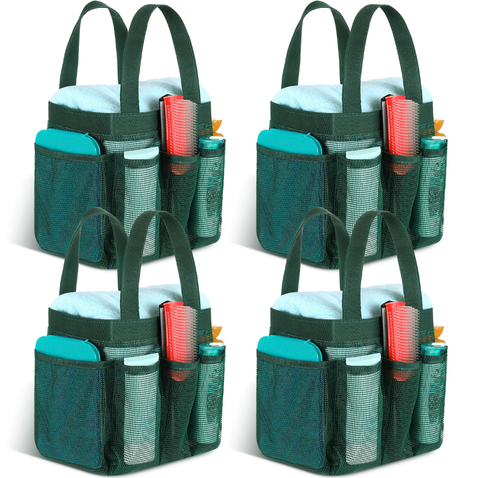 Chapou 4 Packs Mesh Large Shower Caddy Portable with 8 Pockets and Handles Quick Dry Shower Bags Hanging