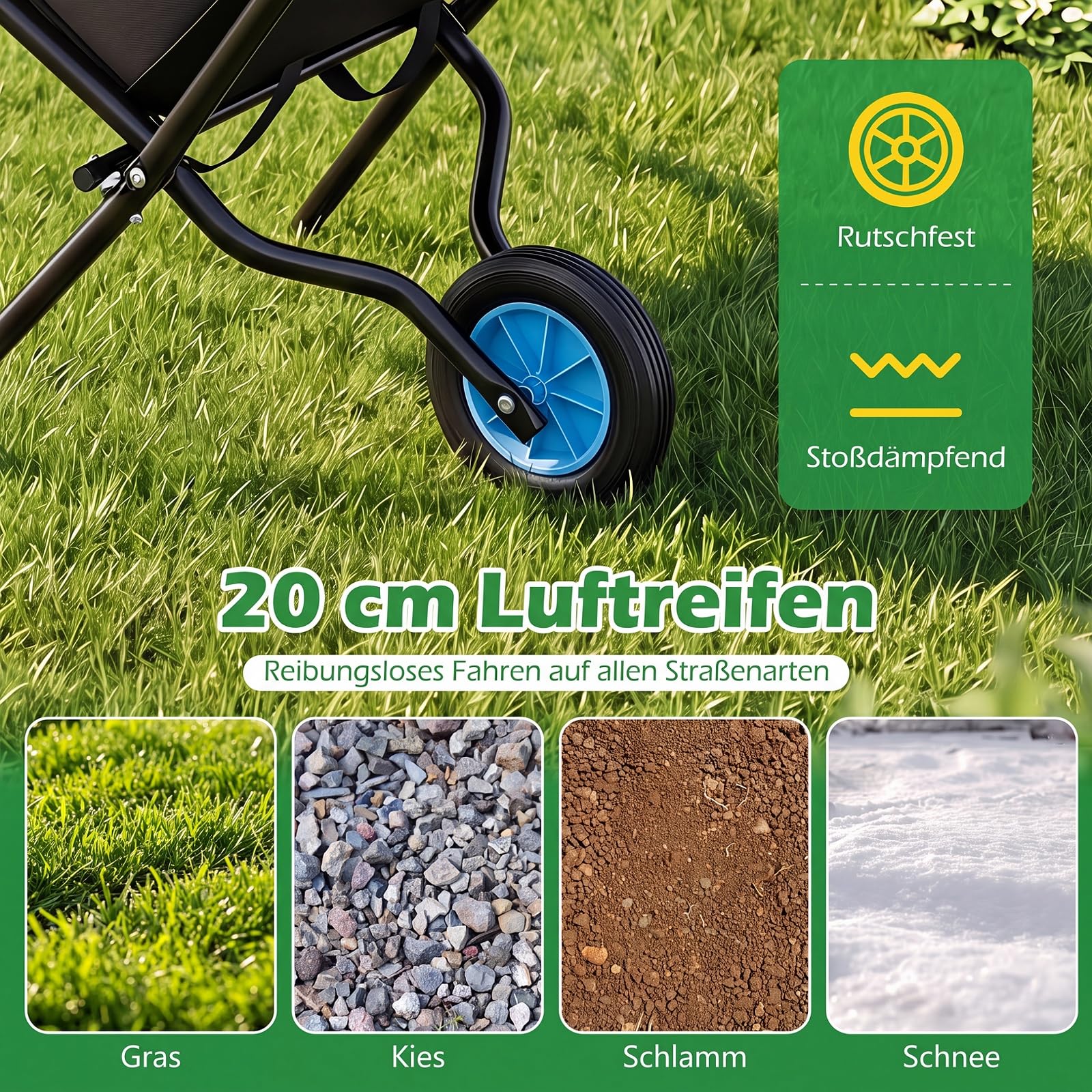 COSTWAY Taczka składana, metalowa taczka, czarna, 109 x 78 x 73 cm | Taczka budowlana z gumowymi oponami i antypoślizgowym uchwytem, do 40 kg, wózek transportowy do budowy ogrodu