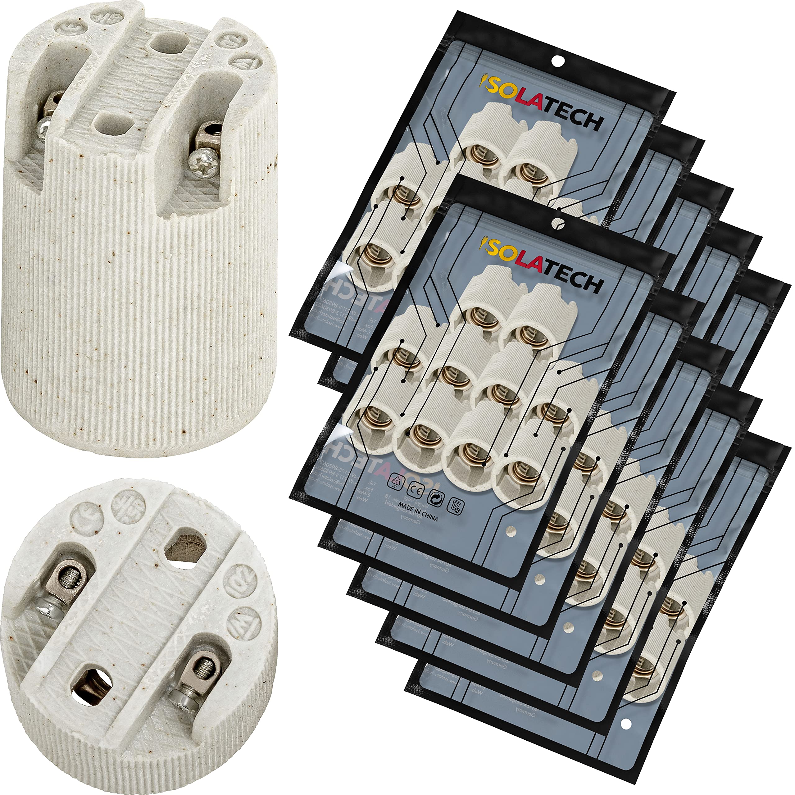 ISOLATECH 100Stk E14 Keramik Lampenfassung LED Energiesparlampen (max.250V/4A) Leuchtmittel Home Küche Kühlschrank Badezimmer Decke Installation Sockel Halterung einbauen hitzebeständig | Für LED- und Energiesparlampen, Hitzebeständig, Einfache Installati