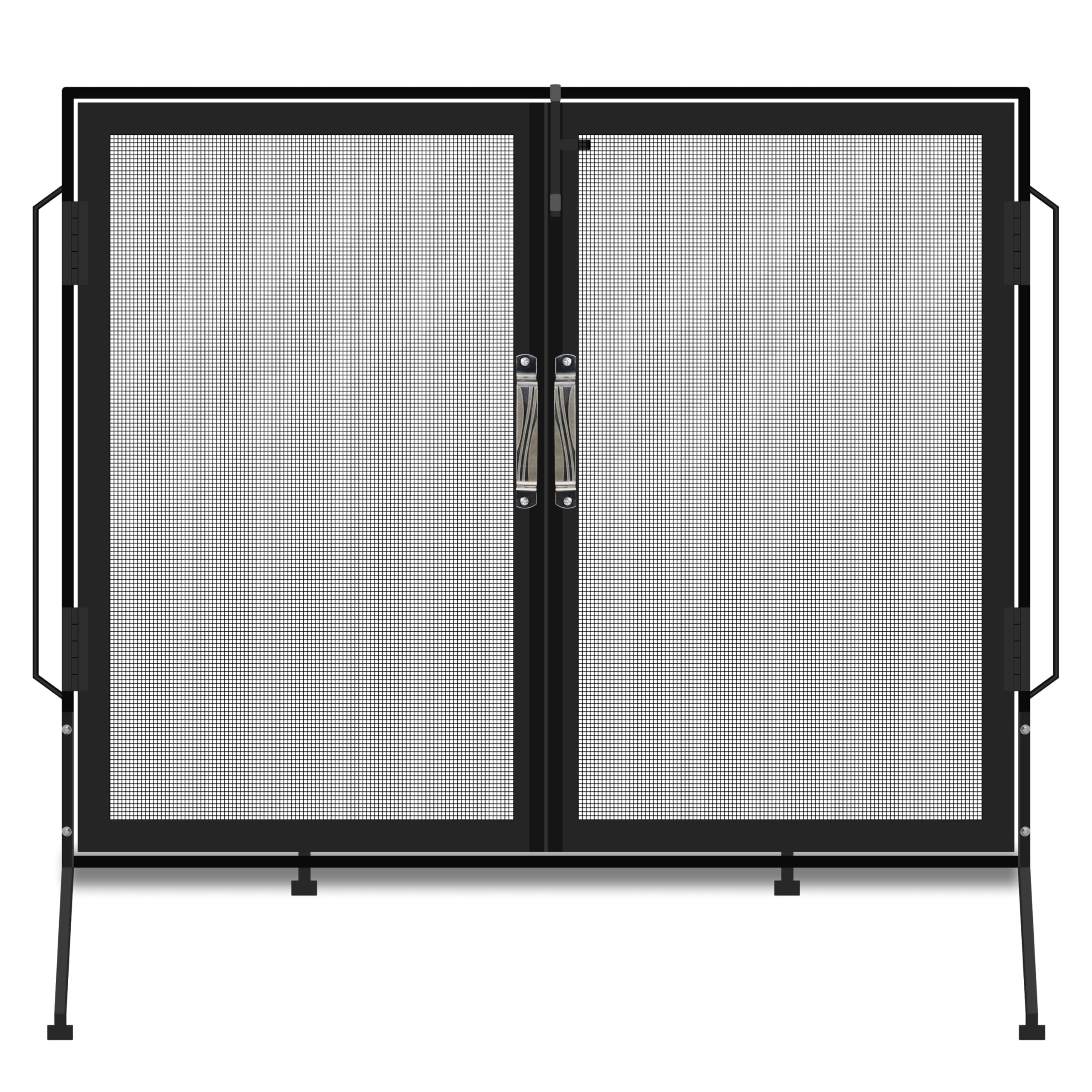 FEBTECH - 38" x 31" 2 Door Fireplace Screen - Black Carbon Steel Mesh with Magnetic Panels - Protective Spark Guard