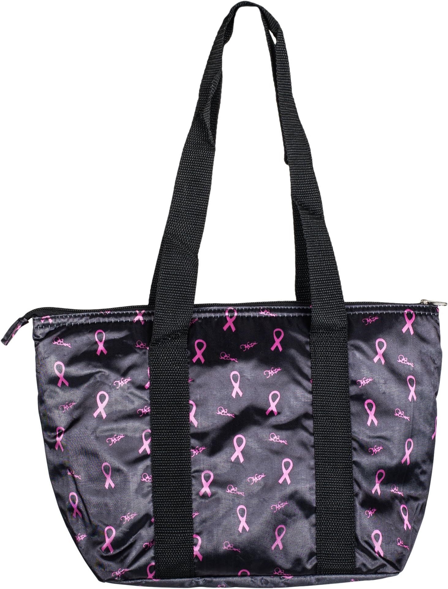 Breast Cancer Black Design Polyester 10 inch Shoulder Strap Insulated Lunch Tote
