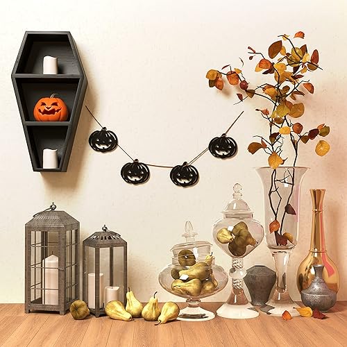 Miniatura 6 de Posavasos de madera de calabaza esta espeluznante decoración del hogar incluye 4 posavasos de calabaza aterradores, ideal para amantes de la